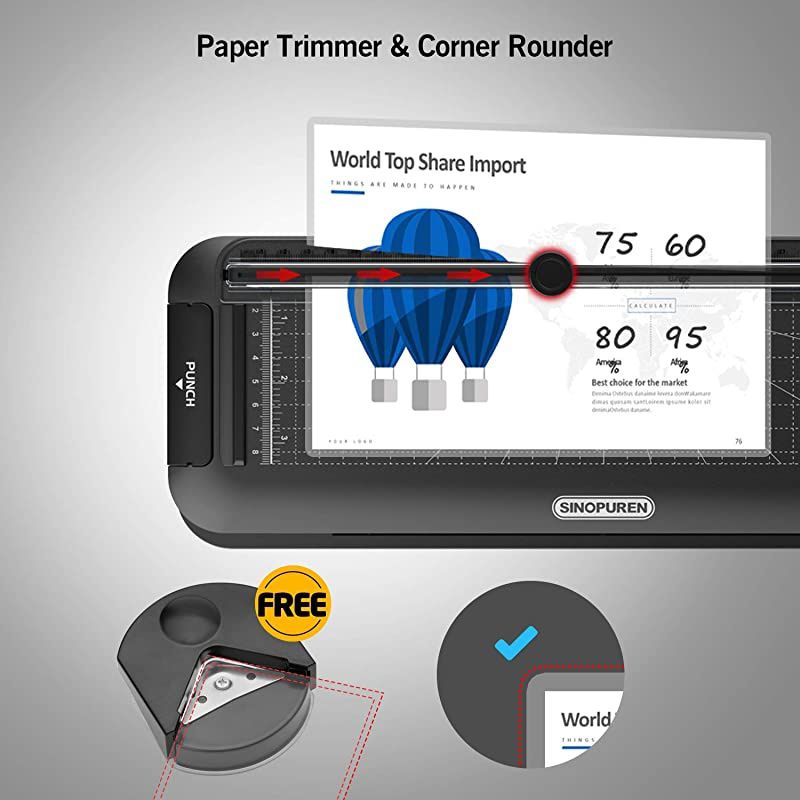 Laminator Machine  Thermal Laminator Personal 6in1 Desktop A4 Laminating Machine Builtin Paper Trimmer Punch and Corner Rounder with 10 Pouches Sheets for Home Office School Black