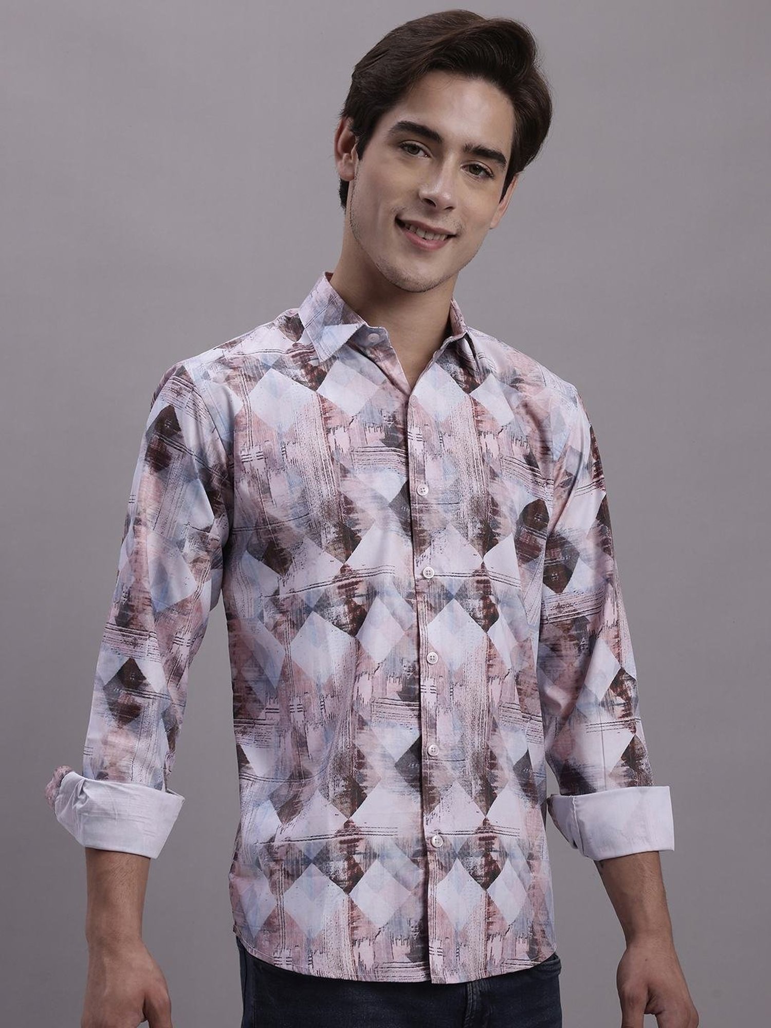 Jainish Coffee Cotton Regular Fit Printed Shirt