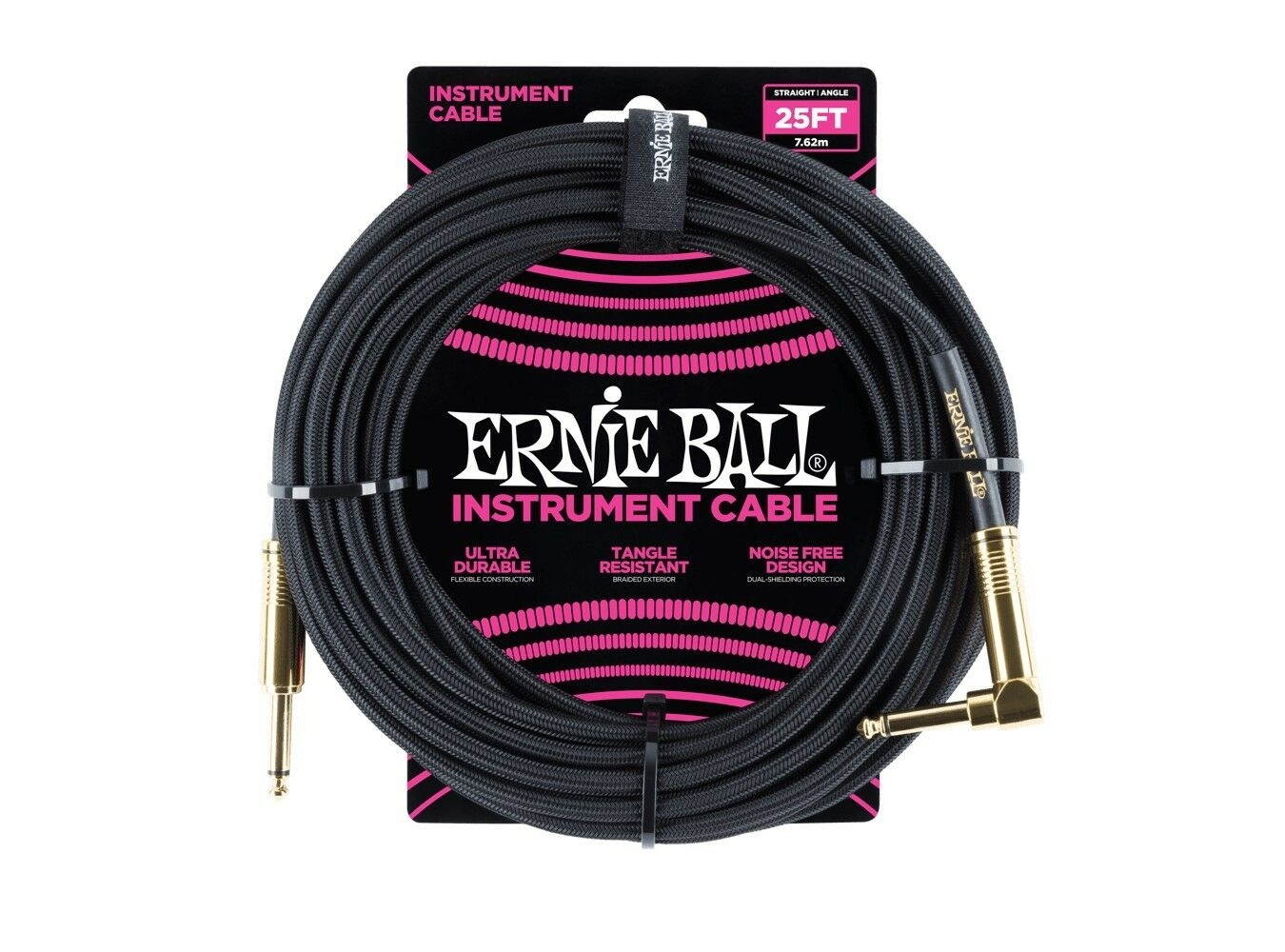 Ernie Ball 6058 25' Braided Straight / Angle Instrument Cable - Black