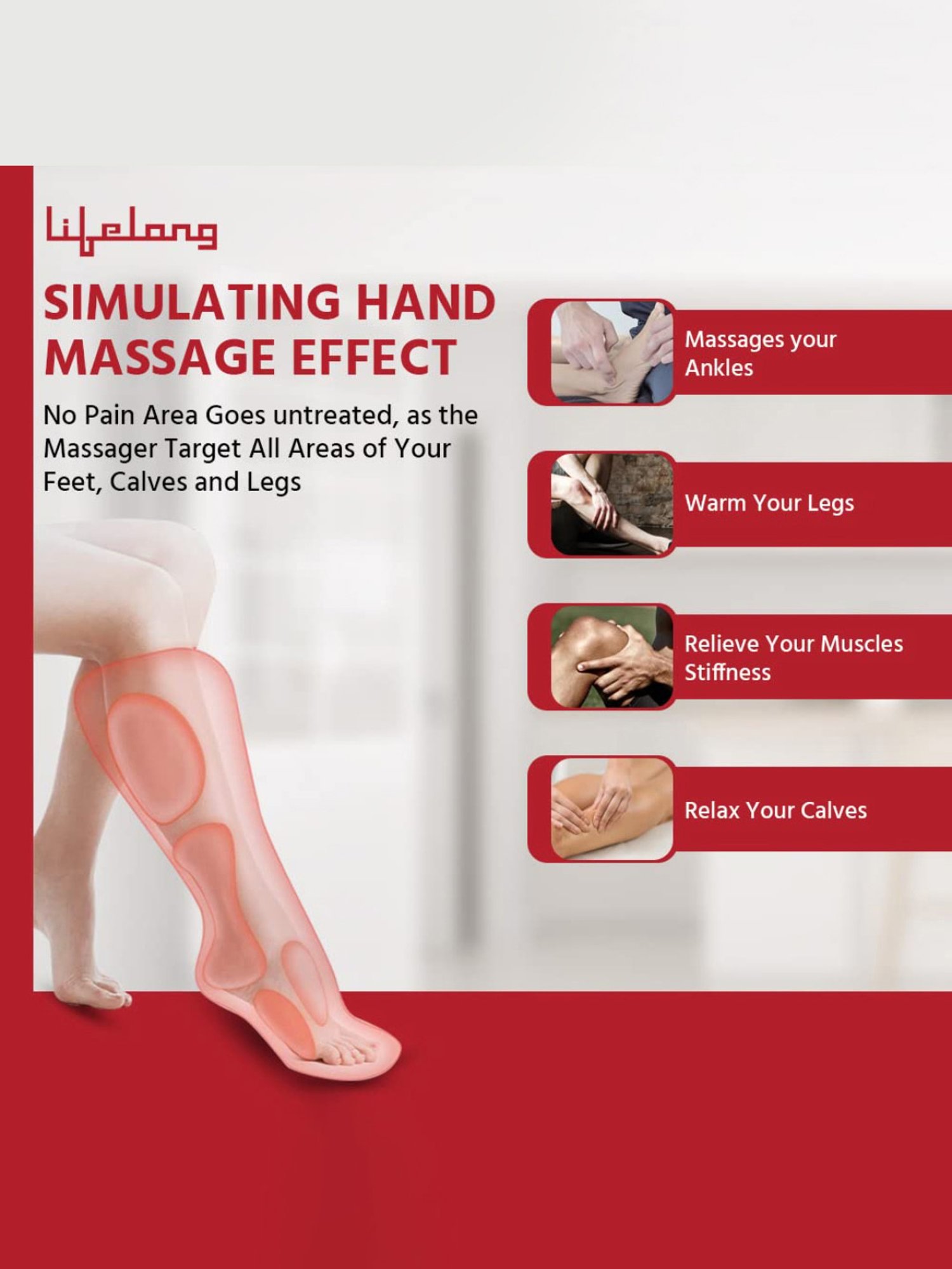 Lifelong LLM522 Rechargeable Air Pressure Massager for Calves with Heat and Vibration (Black)