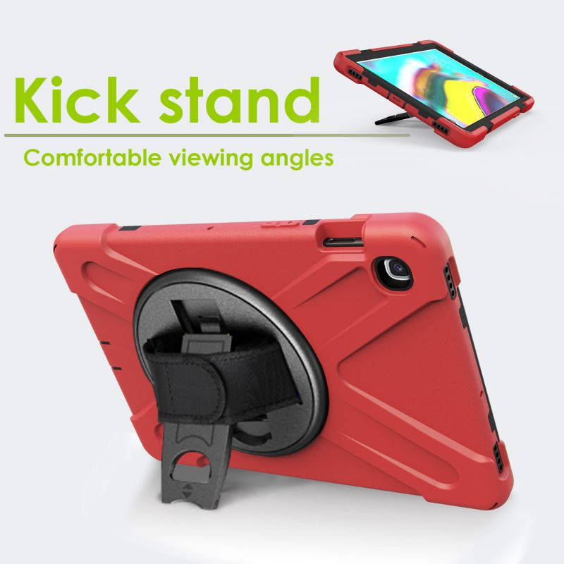 Galaxy Tab A 10.1 Case, Fits 2019 T510/T515 Shockproof Heavy Duty Shield Case Kickstand, Shoulder Strap Sling, Hand/Palm Strap For Samsung Galaxy Tab A 10.1 (2019) SM-T510 / SM-T515 (Red)