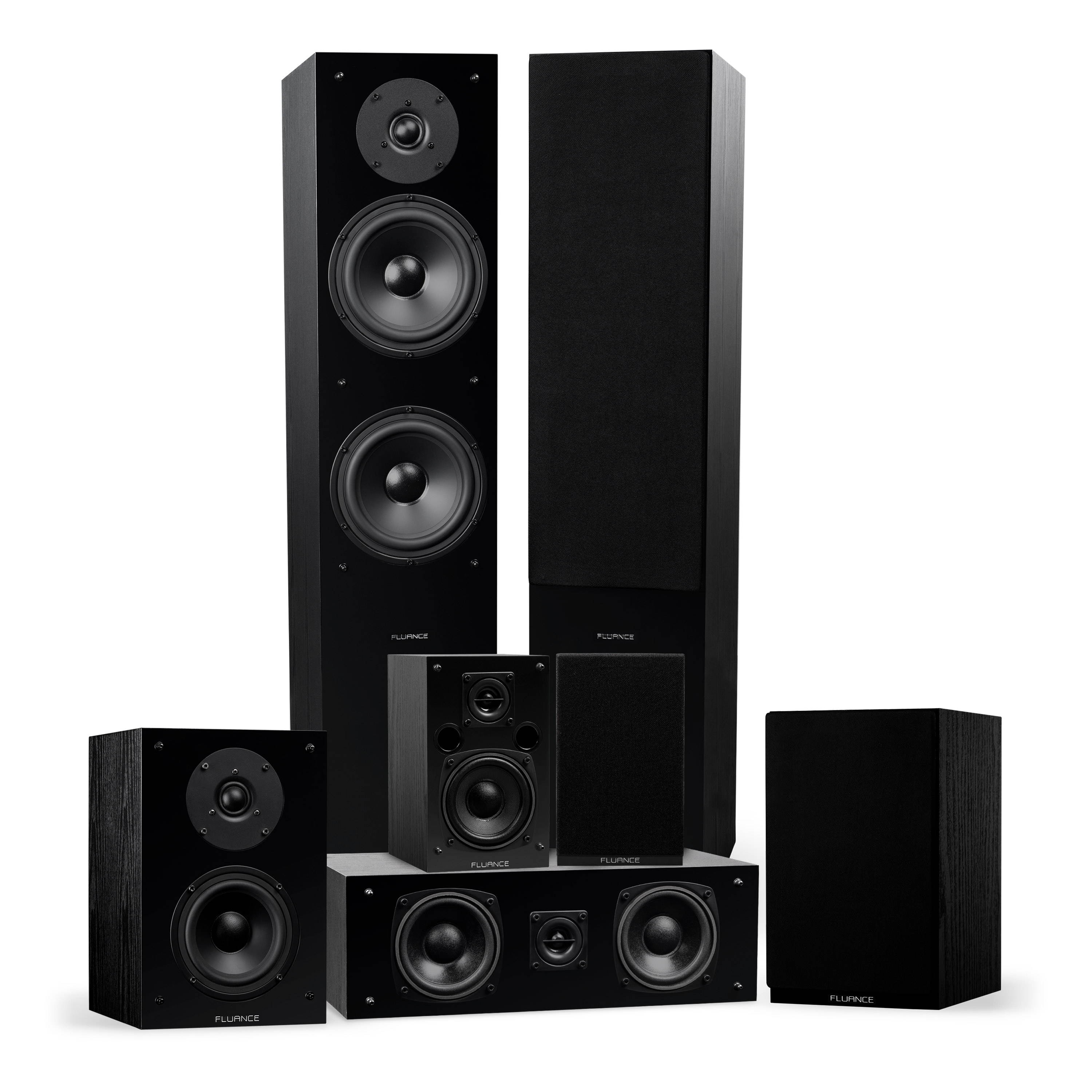 Fluance Elite High Definition Surround Sound Home Theater 7.0 Channel Speaker System including 3-Way Floorstanding, Center Channel, Surround and Rear Surround Speakers - Black Ash (SX70BR)