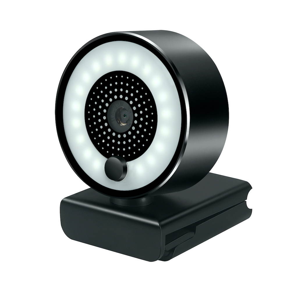 Webcam for PC, 2K HD Web Camera with Microphone and Ring Light, Wide Angle Web Cameras for Skype, Streaming, Teleconference, Video Chat, with Cover and Stand