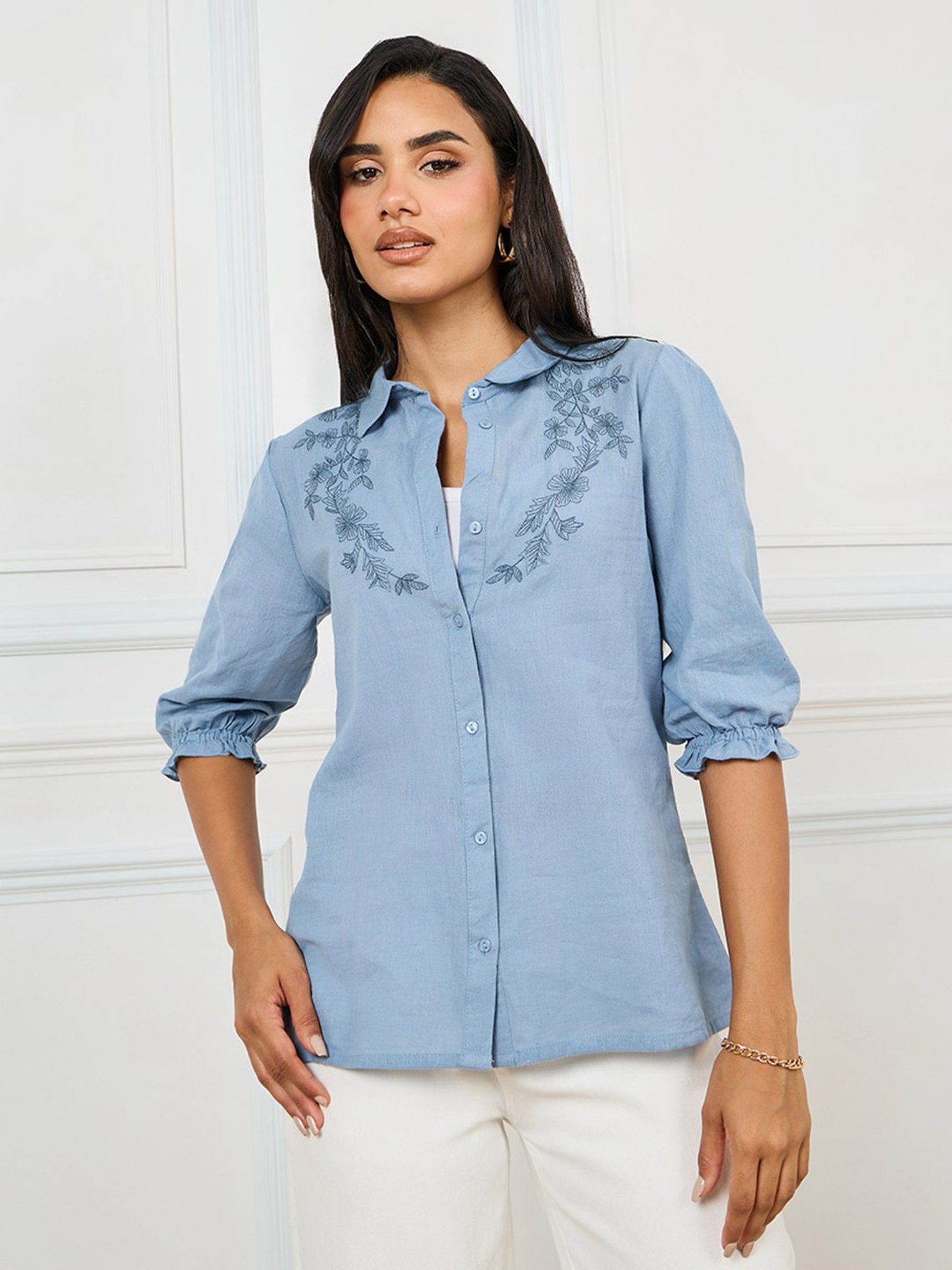 Styli Blue Embroidered Shirt
