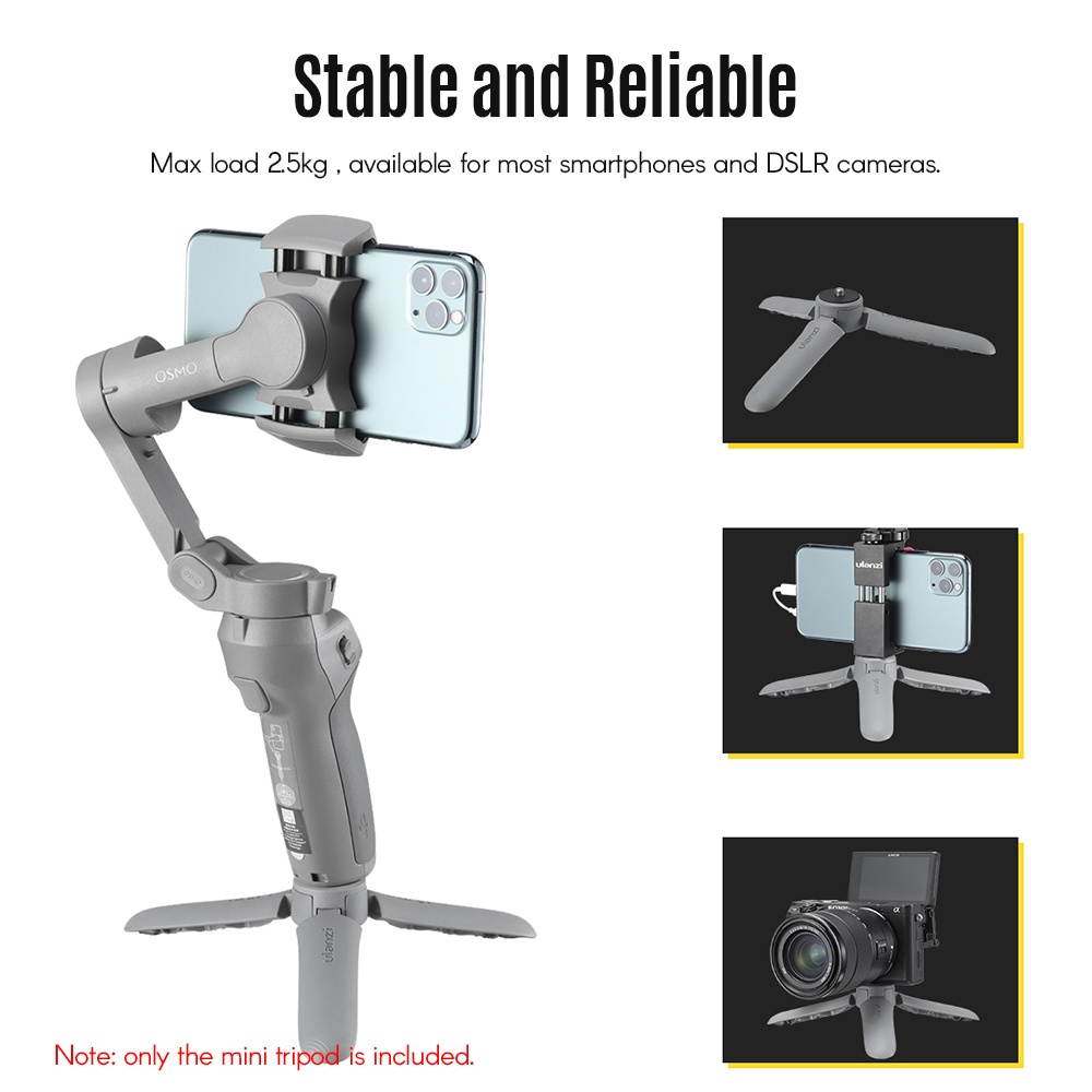 Ulanzi MT-10 Mini Tripod Handheld Monopod Max Loading 2.5KG with 1/4 Inch Screw Mount for Cell Phone ILDC DSLR Action Camera Compatible with DJI OSMO Mobile 3 Stabilizer