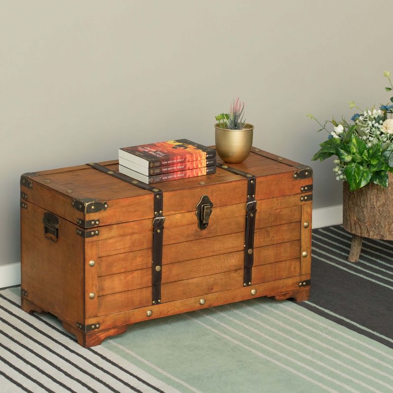 Vintiquewise Rustic Large Wooden  Storage Trunk with Lockable Latch