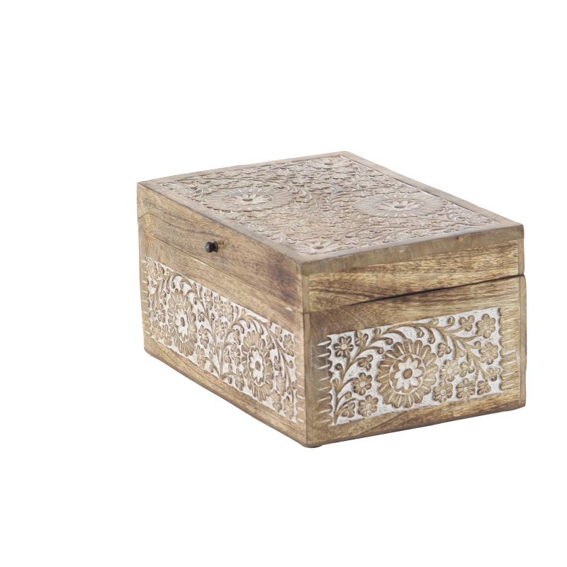 Set of 3 Mango Wood Carved Floral Boxes - Olivia & May