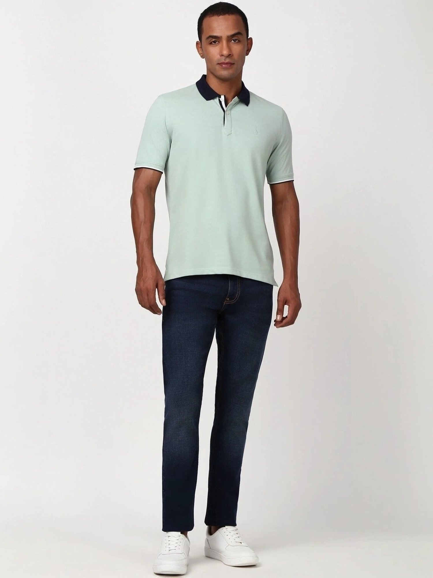 Peter England Casuals Green Cotton Regular Fit Polo T-Shirt