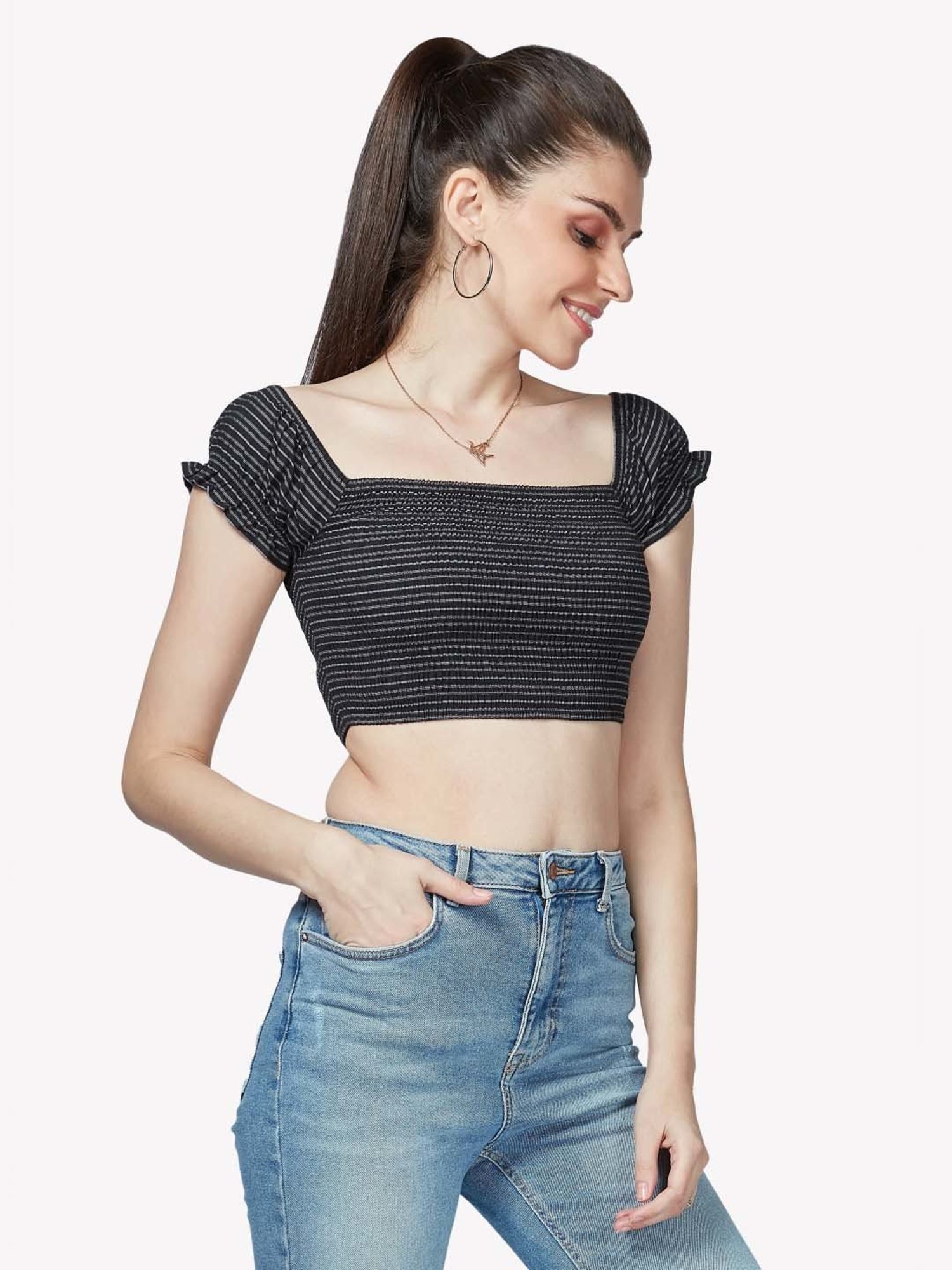 VASTRADO Black Striped Crop Top