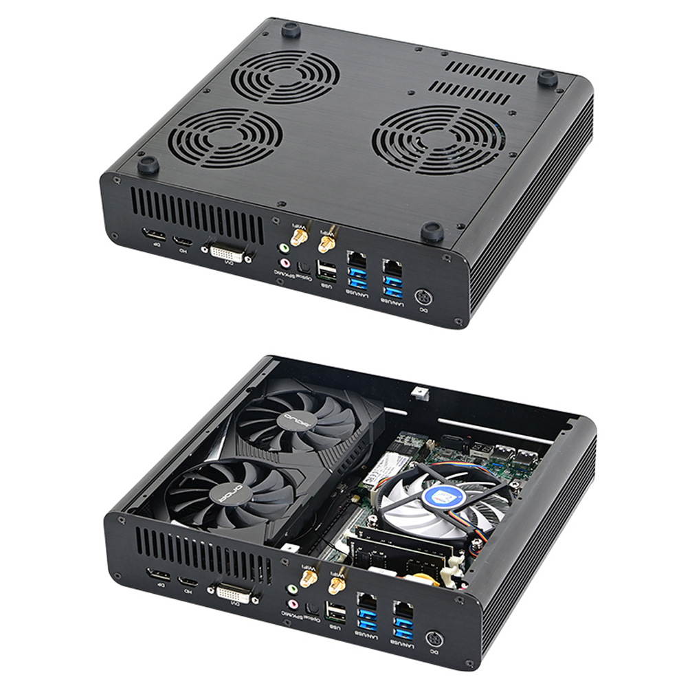 Gaming Mini PC Intel i7-7820HQ/HK GTX 1650 GDDR5 4GB 2*DDR4 M.2 NVME 2LAN Desktop Computer Win10 4K HD-MI2.0 DP DVI Fiber Optic WiFi(16GB Ram 512GB SSD)