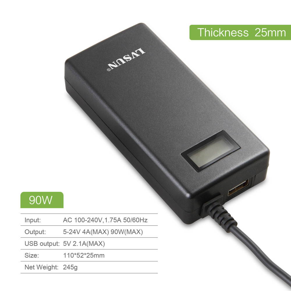 Lvsun Classic 70 Watt Universal Netbook Ac Adapter Laptop Power Supply Charger Fit for Hp&compaq 18.5v, 19v, Lenovo&ibm 20.5v, Acer 19v, Dell 18v, Hp & Samsung Ultrabook and More Devices
