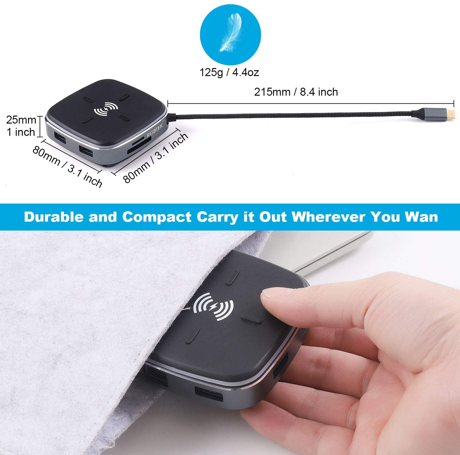 USB C Hub, 9 in1 USB C Docking Station to HDMI, Wireless Charger, Gigabit Ethernet, 3 USB 3.0, 60W PD RJ45,SD/TF Card Reader, USB C Dock for MacBook Pro2020 and Type C Device (Thunderbolt 3)