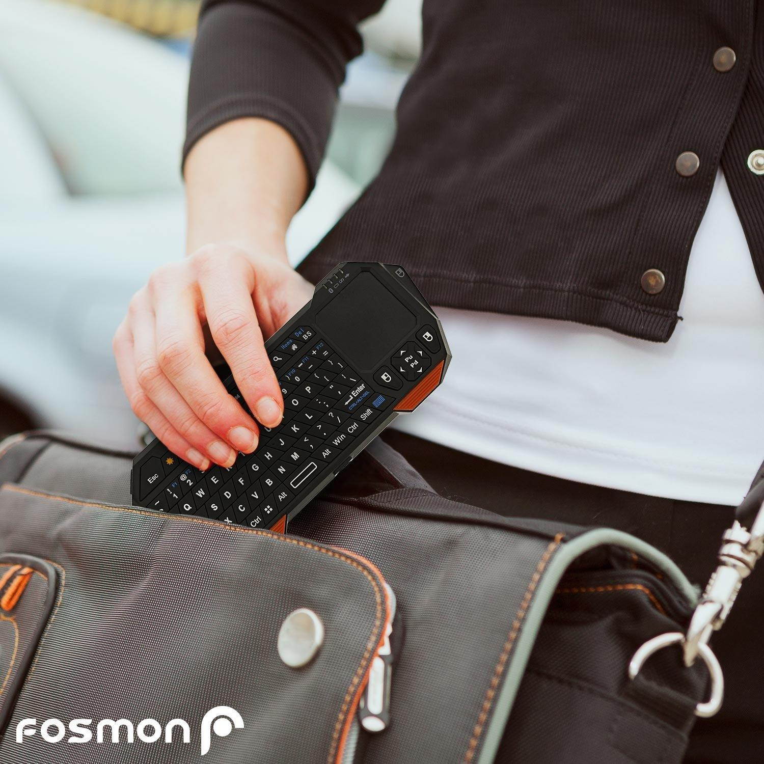 Fosmon Portable Mini Wireless Bluetooth Keyboard Controller with Built-In Touchpad for Tablets, Smartphones & PS3 - Compatible with Samsung Galaxy S4 S IV S3 SIII /  - Black and Orange