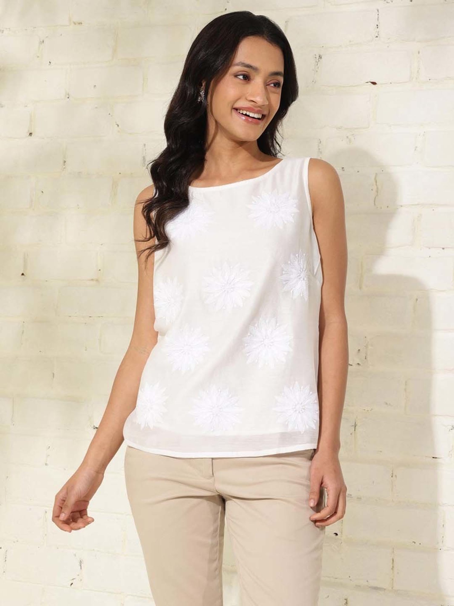 Fabindia White Embroidered Top