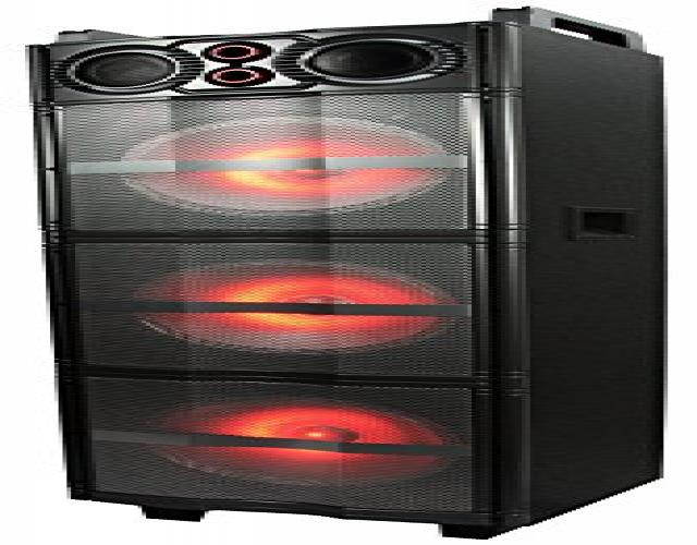 beFree Sound Party Lights Triple 10 Inch Subwoofers Bluetooth Portable Speaker with USB/ SD Input, FM Radio, Remote Control and  Microphone