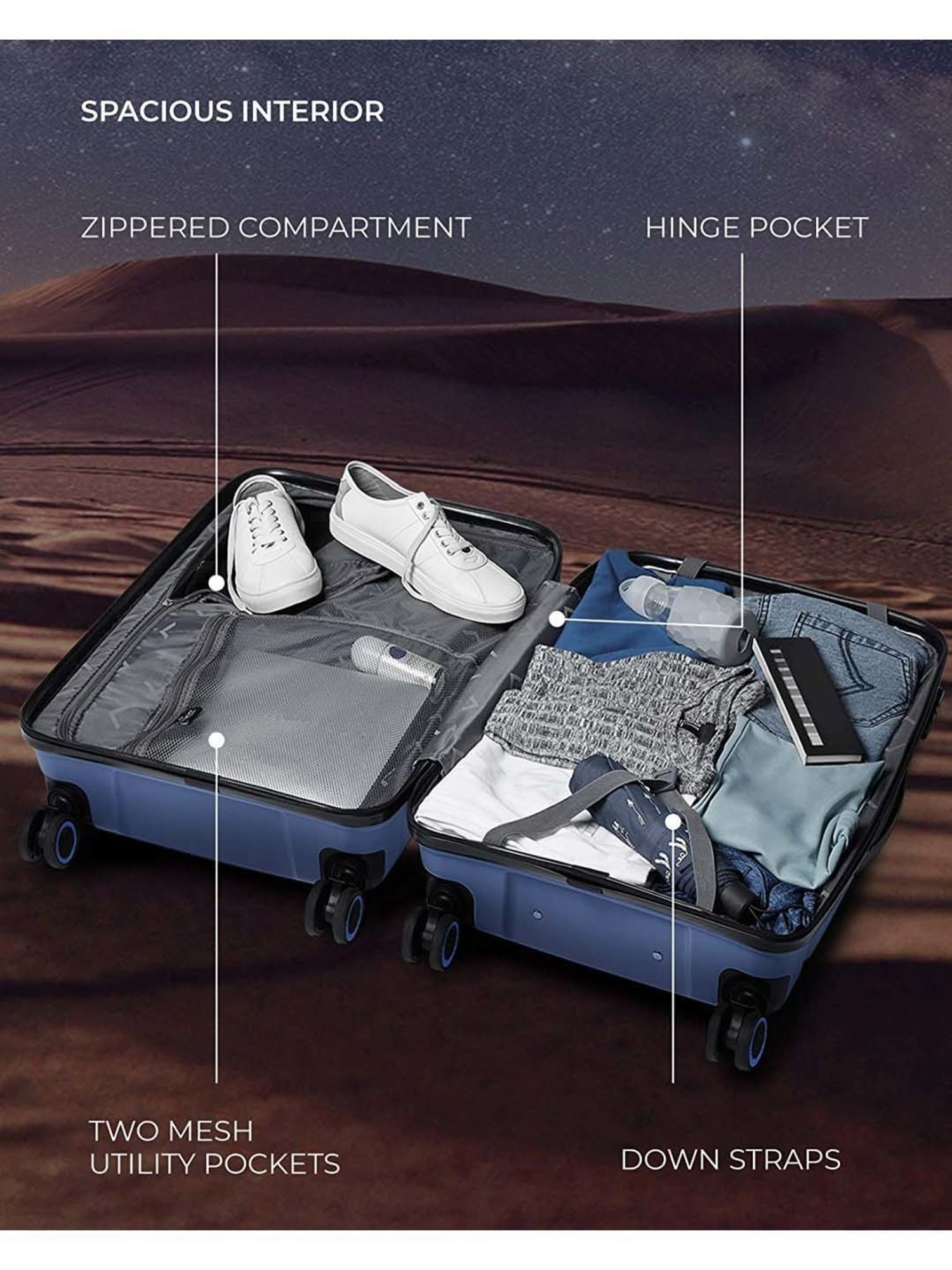 Nasher Miles Sahara Hard-Sided Polypropylene Cabin Luggage Navy Blue 20 inch |55cm Trolley Bag