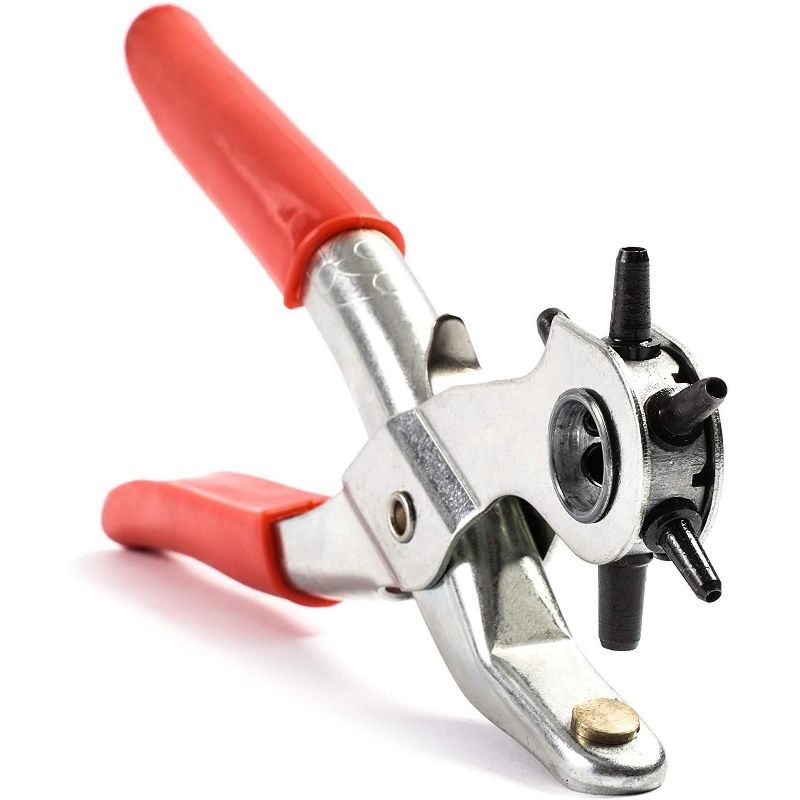 6 Sized 8.5" Heavy Duty Leather Hole Punch Hand Pliers Belt Holes Punches with Awl Rod and Ruler for Craftsmen
