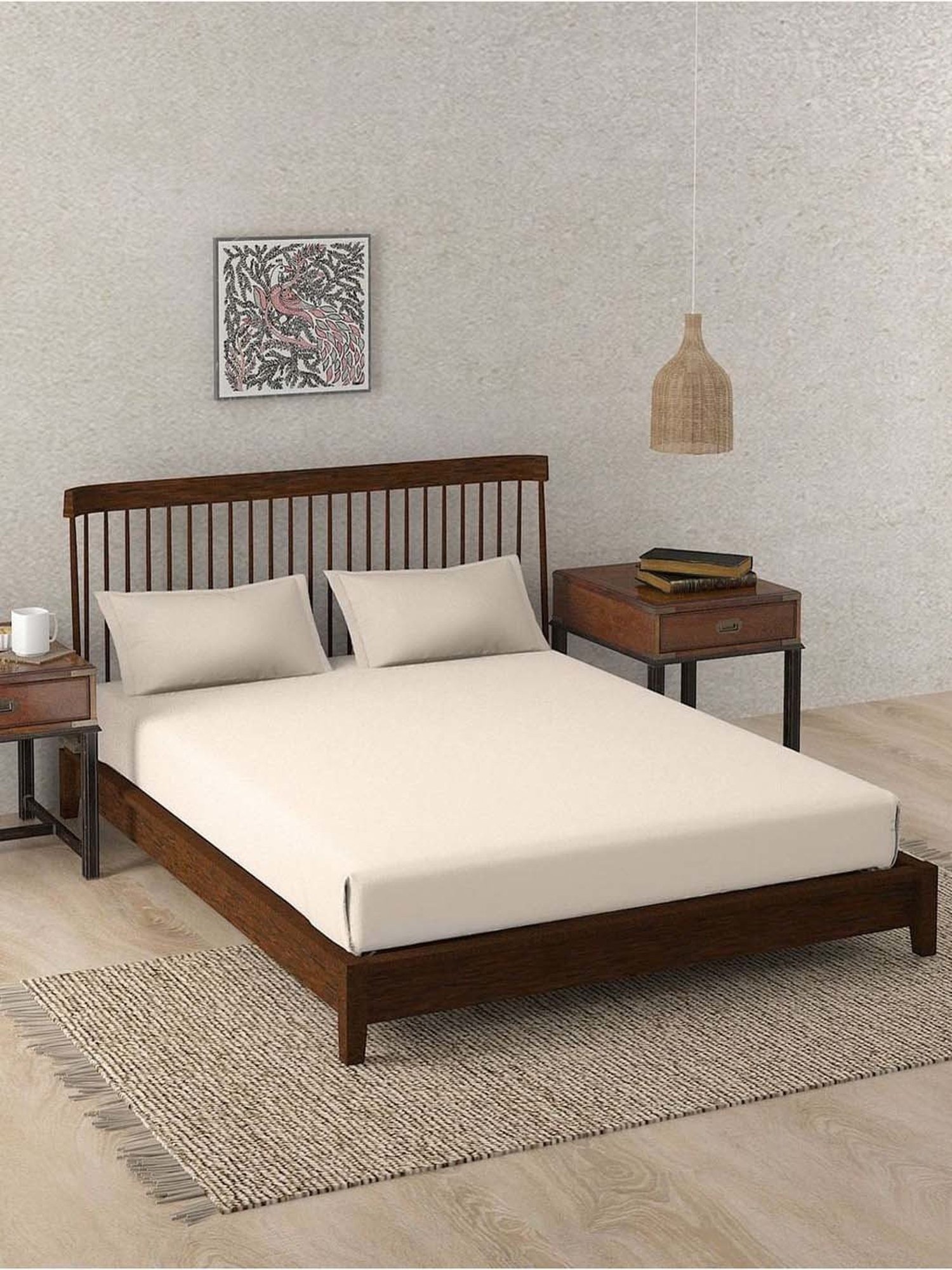 Fabindia Peach Cotton 180 TC Double Bed Sheet With Pillow Covers