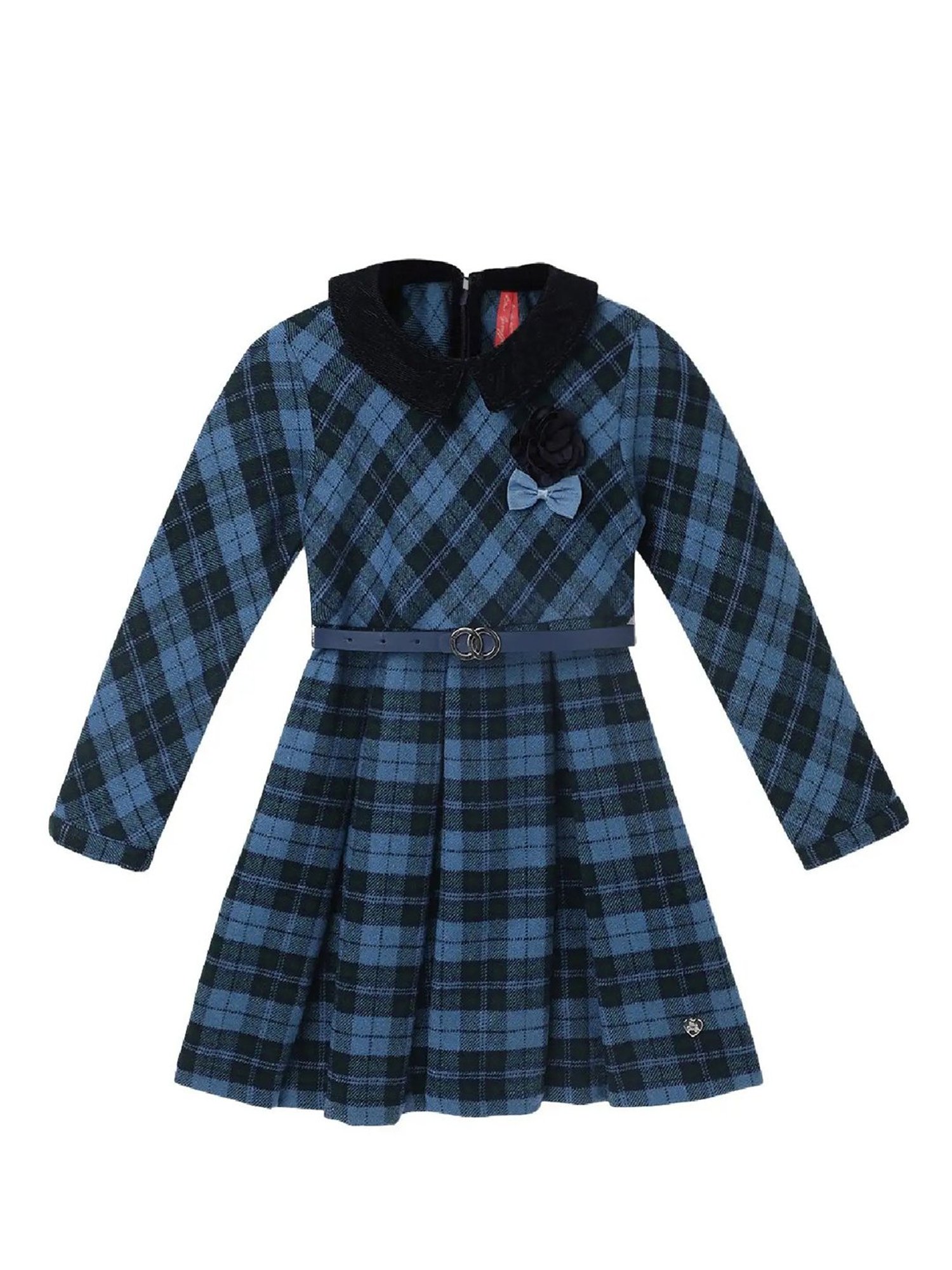 Blue Giraffe Kids Blue Checks Full Sleeves Dress
