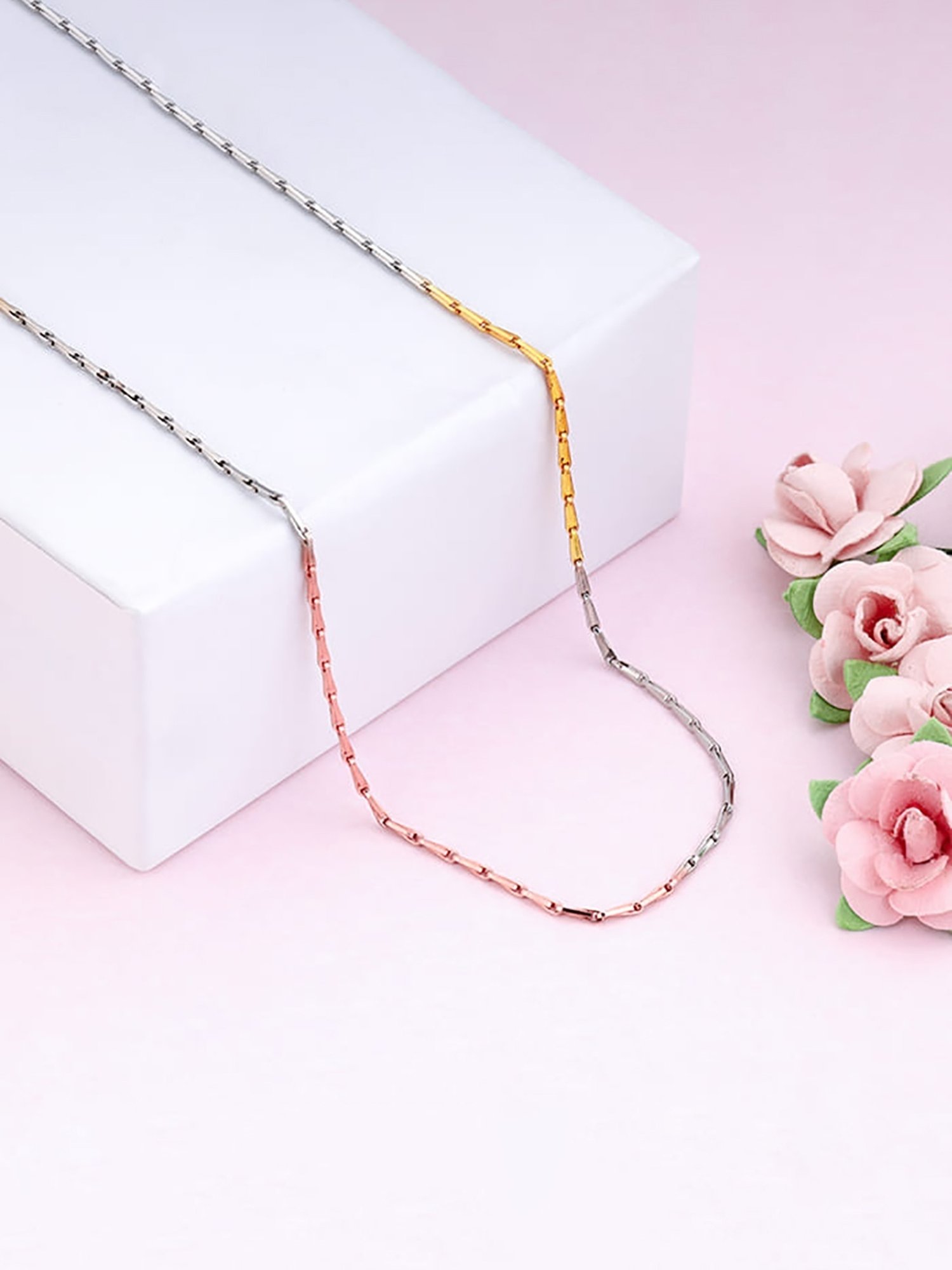 GIVA 92.5 Sterling Silver Three-Tone Bar Chain for Womens and Girls