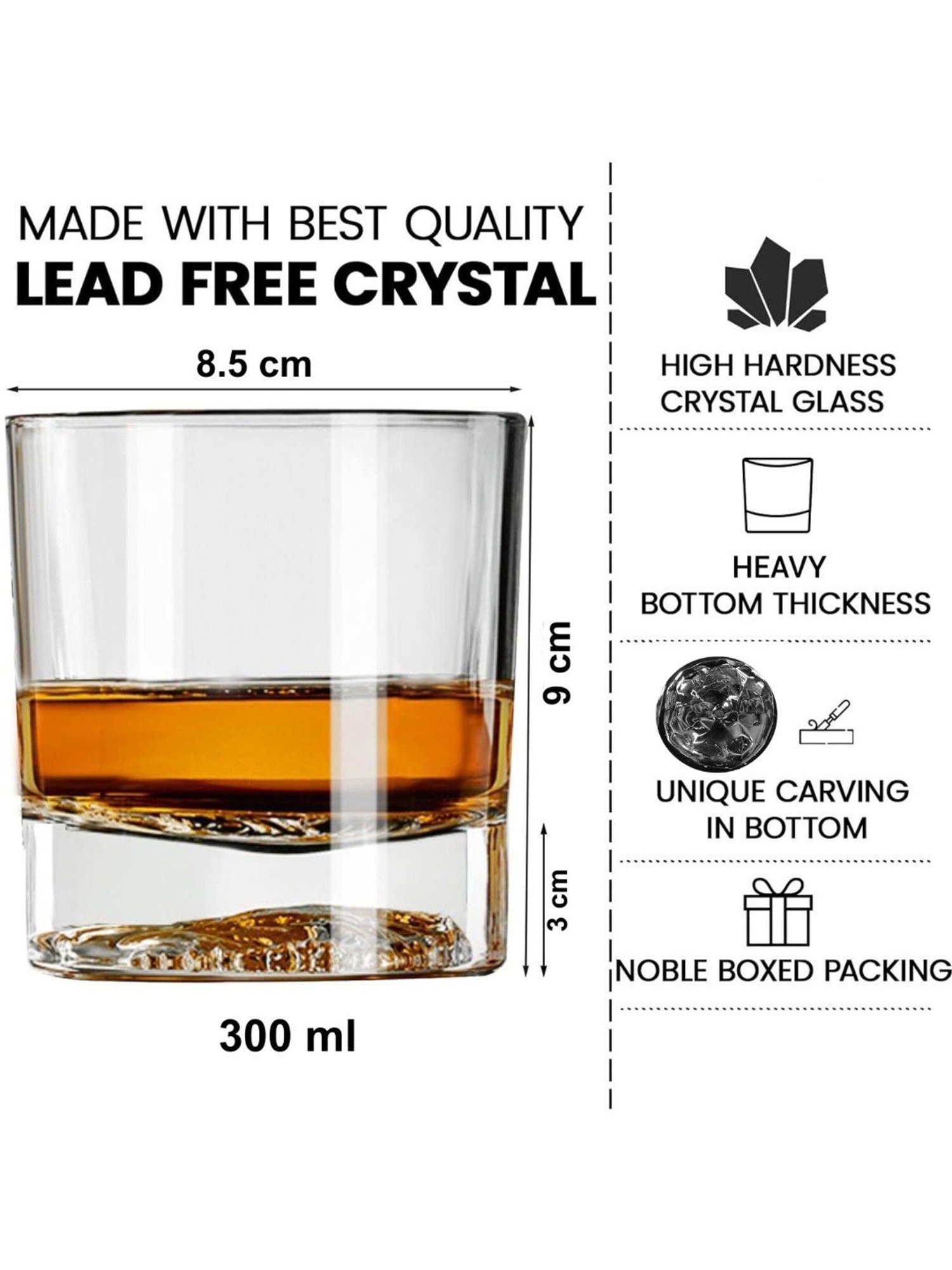 Melbify Italian Opera Transparent Whiskey Glass 300ml - Set of 2