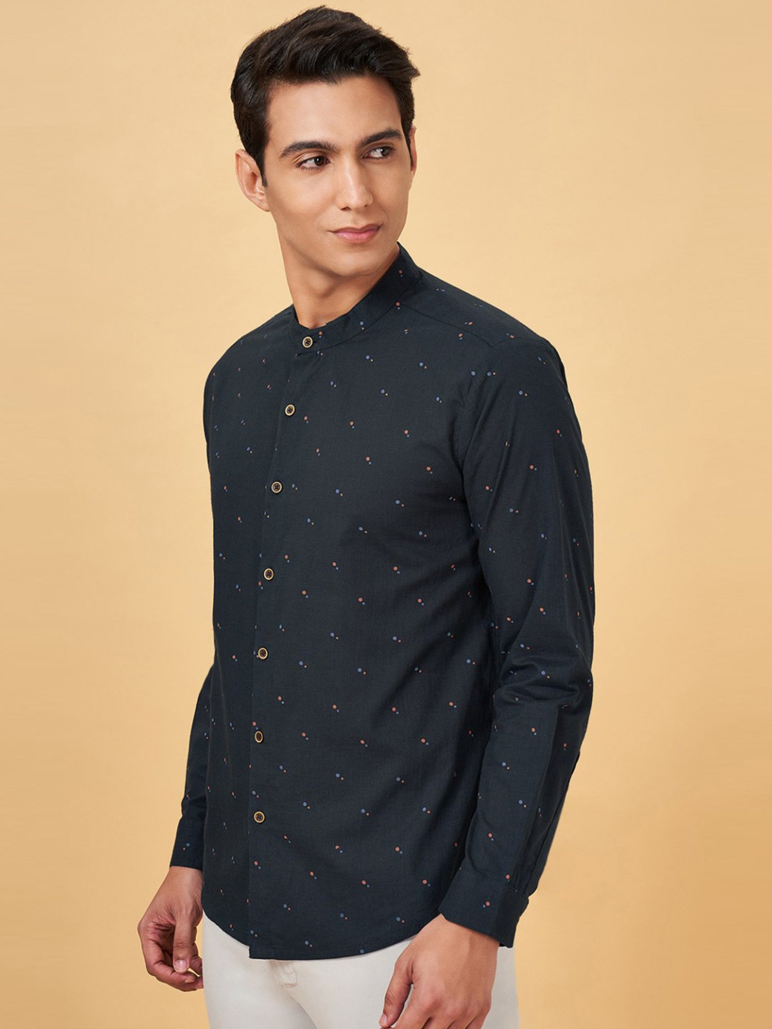 Indus Route By Pantaloons Midnight Navy Regular Fit Printed Shirt