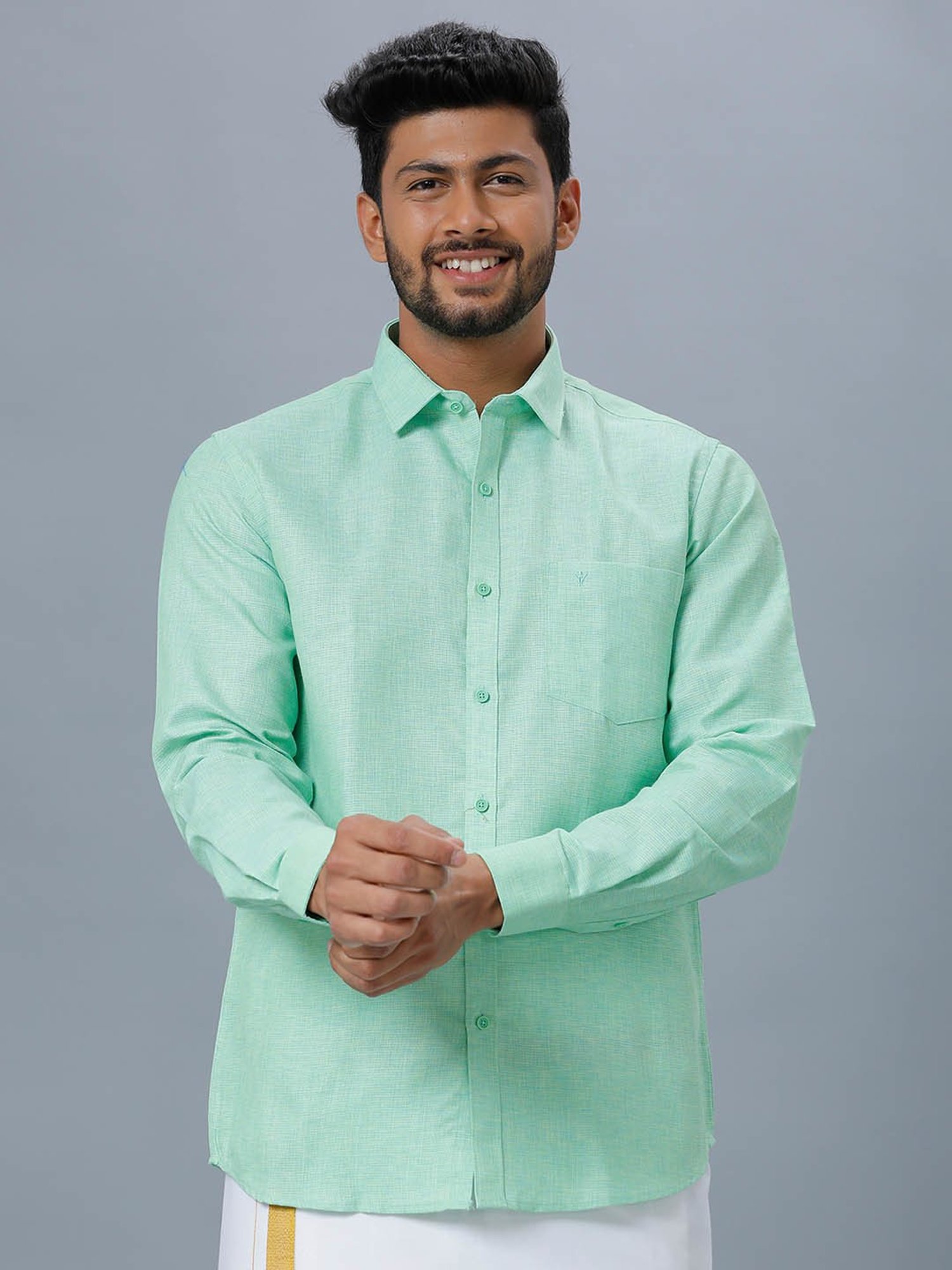 Ramraj Sea Green Regular Fit Shirt