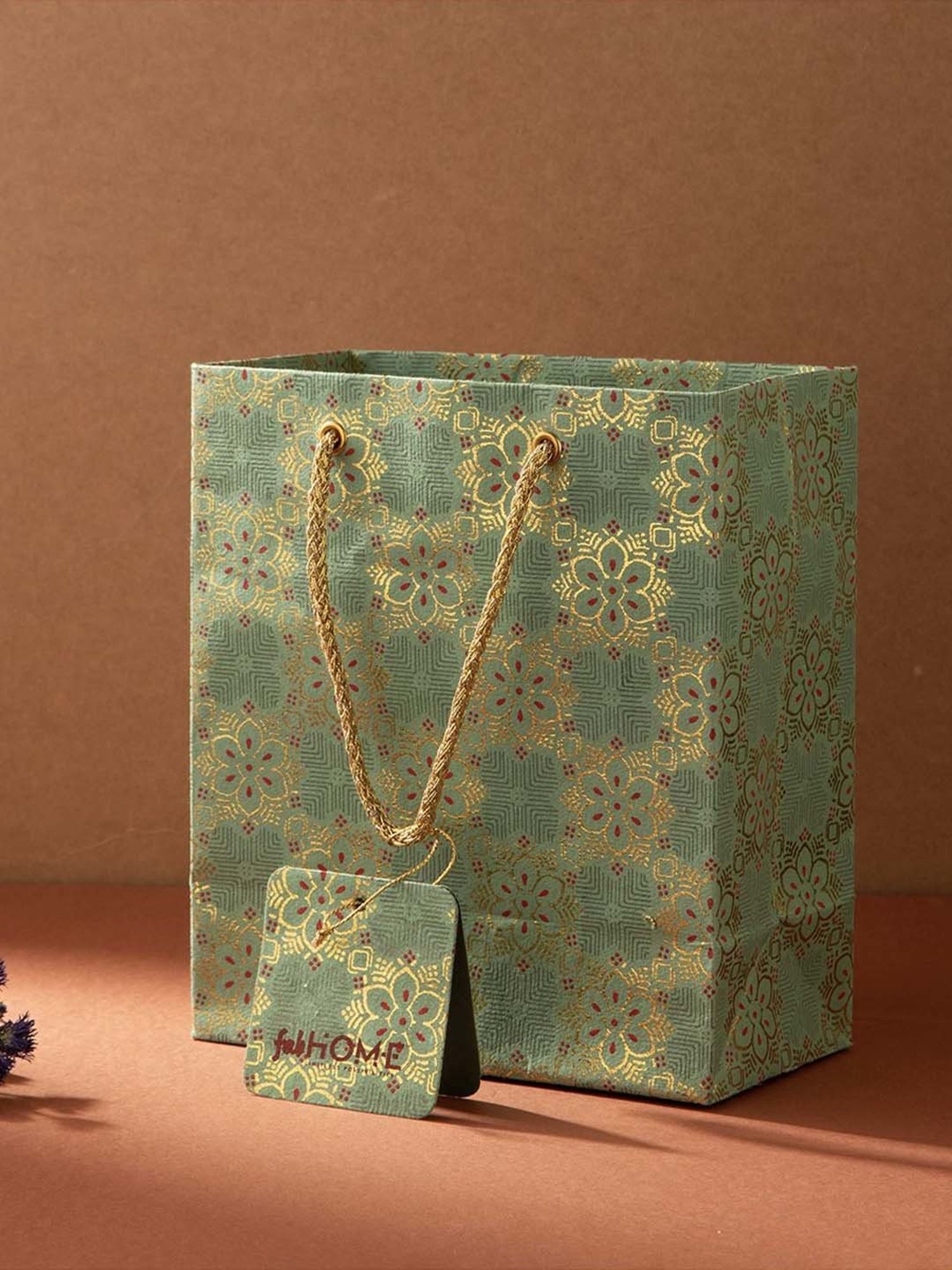 Fabindia Home Green Paper Printed Sarkhaab Small Gift Bag
