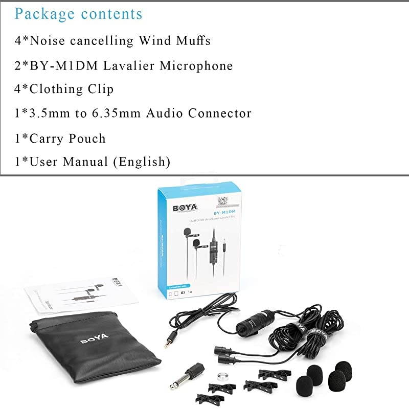 Professional Premiun Dual Lavalier Microphone  Lapel Clipon Omnidirectional Condenser Mic for iOS iPhone DSLR Guitar Android Smartphone Recording YouTube Interview Podcast Blog Vlog