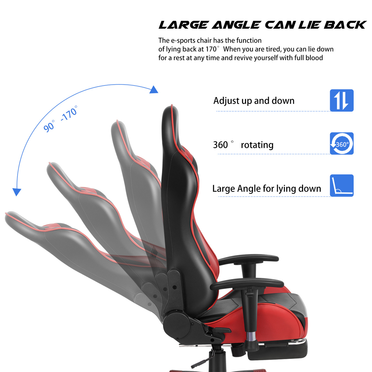 Labradores Gaming Chair Office Chair PC Chair with Massage Lumbar Support, Racing Style PU Leather High Back Adjustable Swivel Task Chair with Footrest (Black&Red)