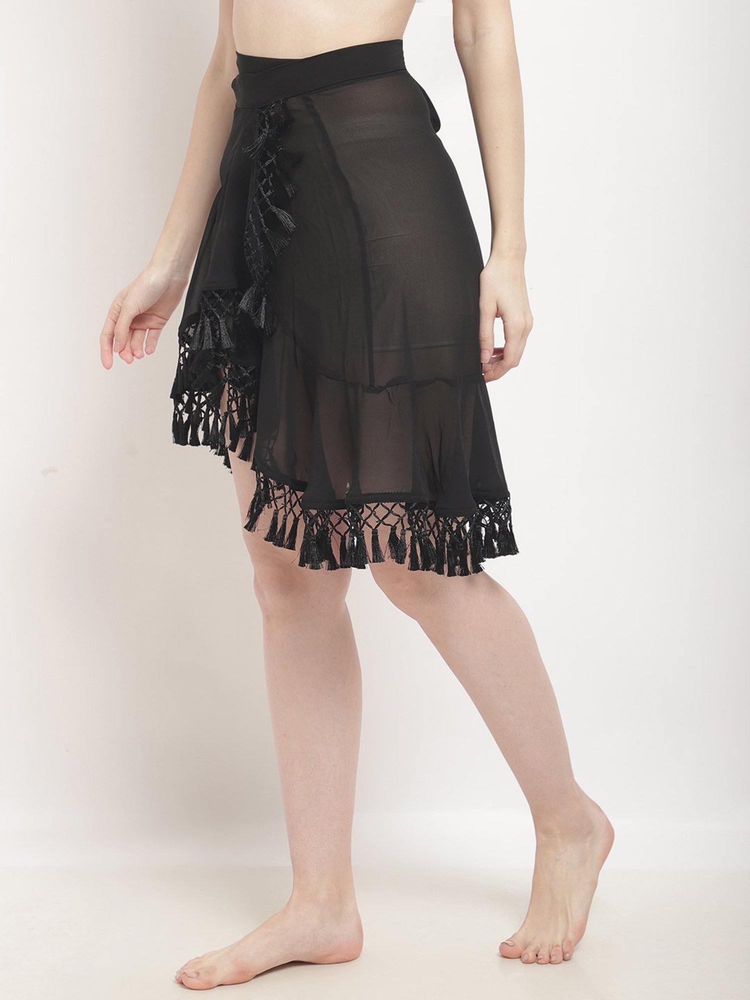 Erotissch Black Plain Beachwear Cover-Up Wrap Skirt