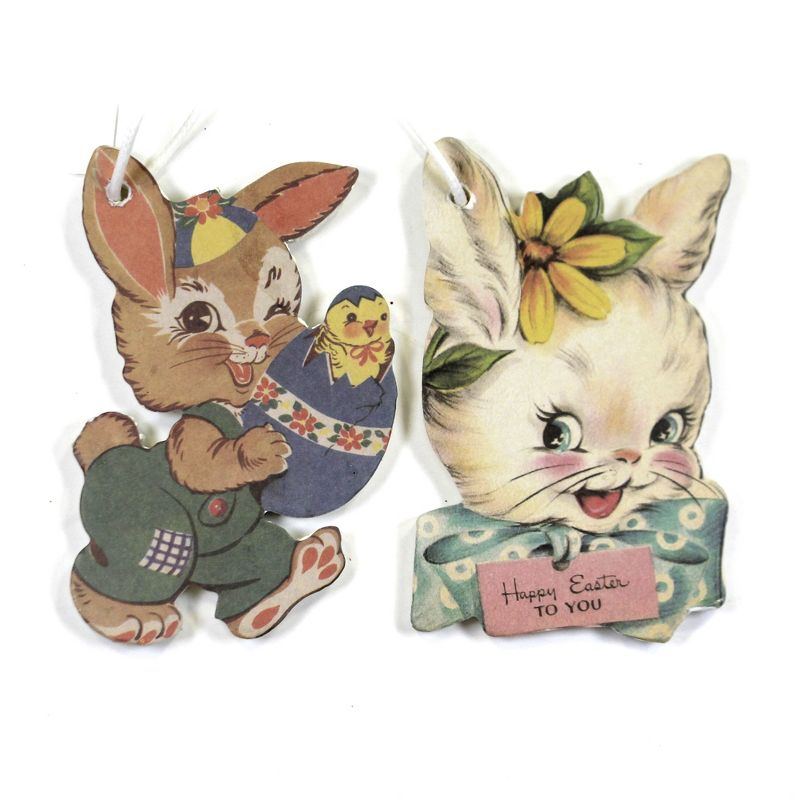 Easter 3.5" Retro Easter Ornament Set/4 Bunnies Chick  -  Tree Ornaments