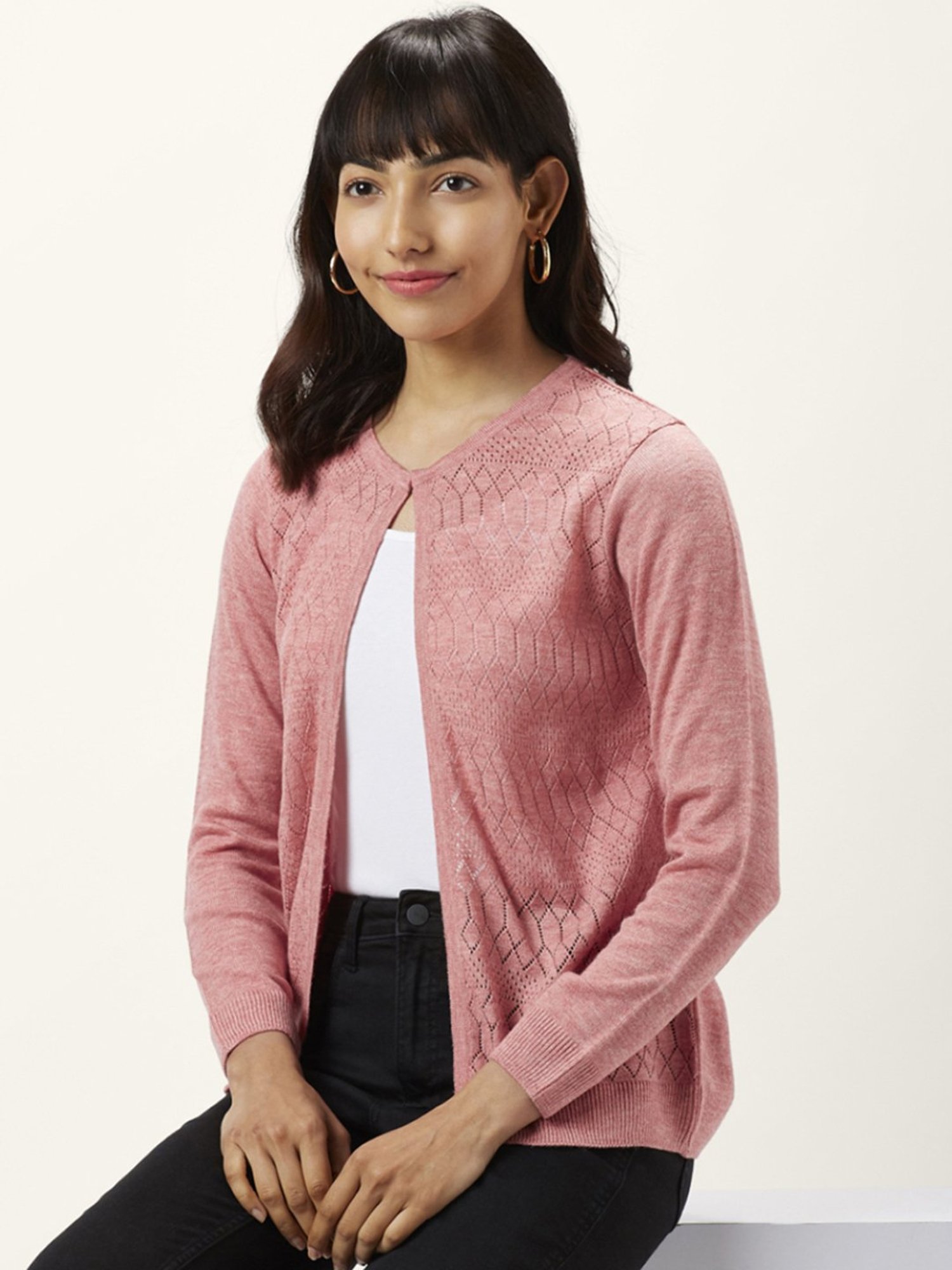 Honey by Pantaloons Pink Self Pattern Shrugs