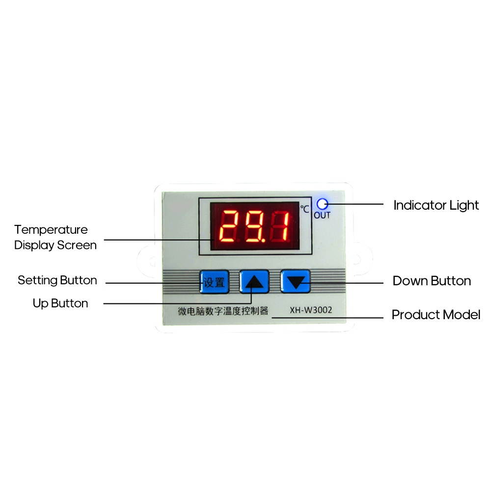 XH-W3002 Intelligent Led Digital Microcomputer Temperature Controller Mini Thermostat Switch with Water-resistant Sensor Probe