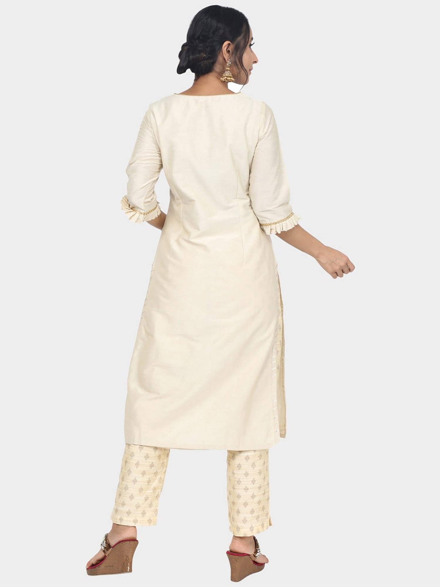 Paislei Beige Kurta Pant Set