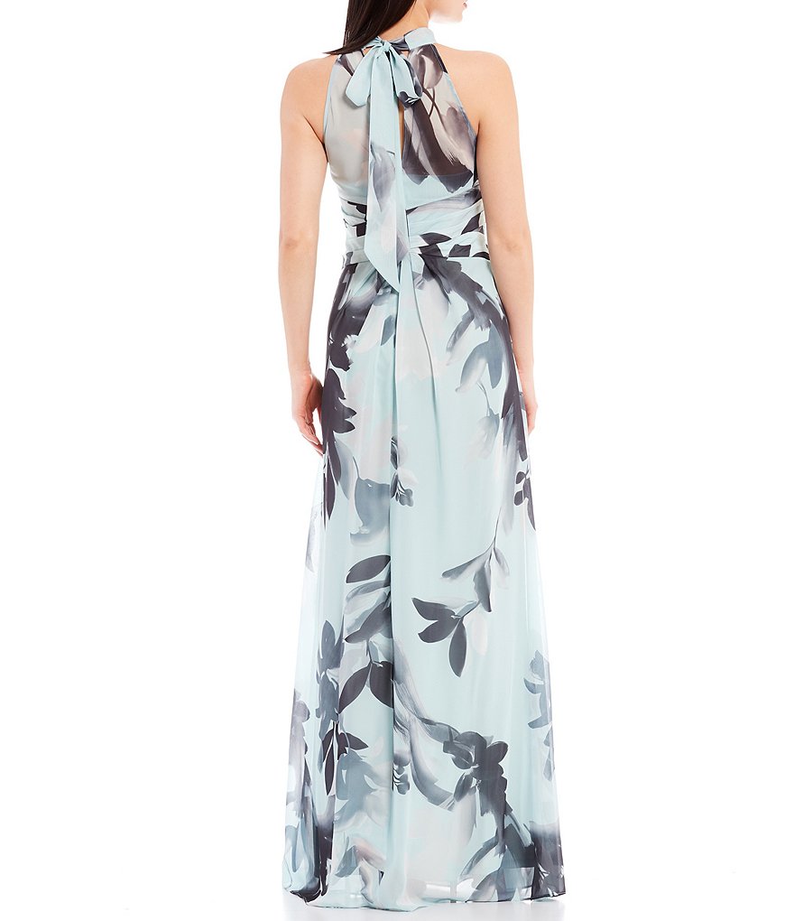 Adrianna Papell Floral Halter Sleeveless Chiffon Gown