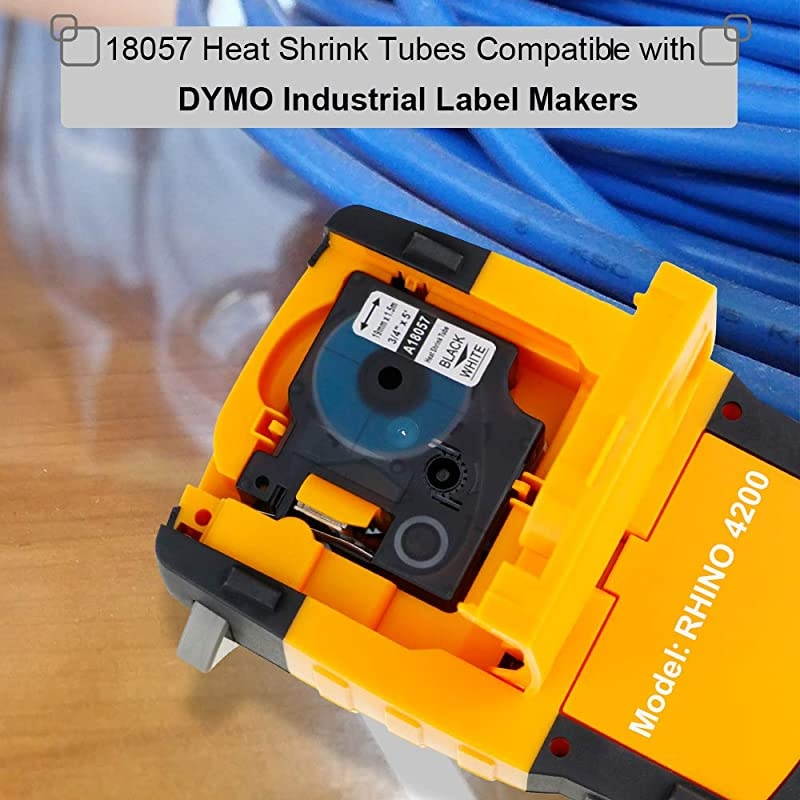 Compatible Labels Tape Replacement for DYMO 18057 Heat Shrink Tubes Work with DYMO Rhino 4200 5200 5000 6000 Industrial Label Maker Black on White 34 x 493Pack