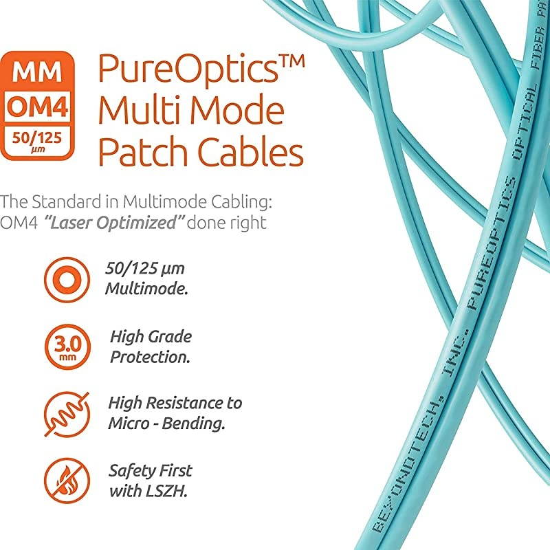 LC to SC OM4 Fiber Patch Cable Multimode Duplex 05m 1ft 50125 100Gb Aqua Color LSZH  PureOptics Series