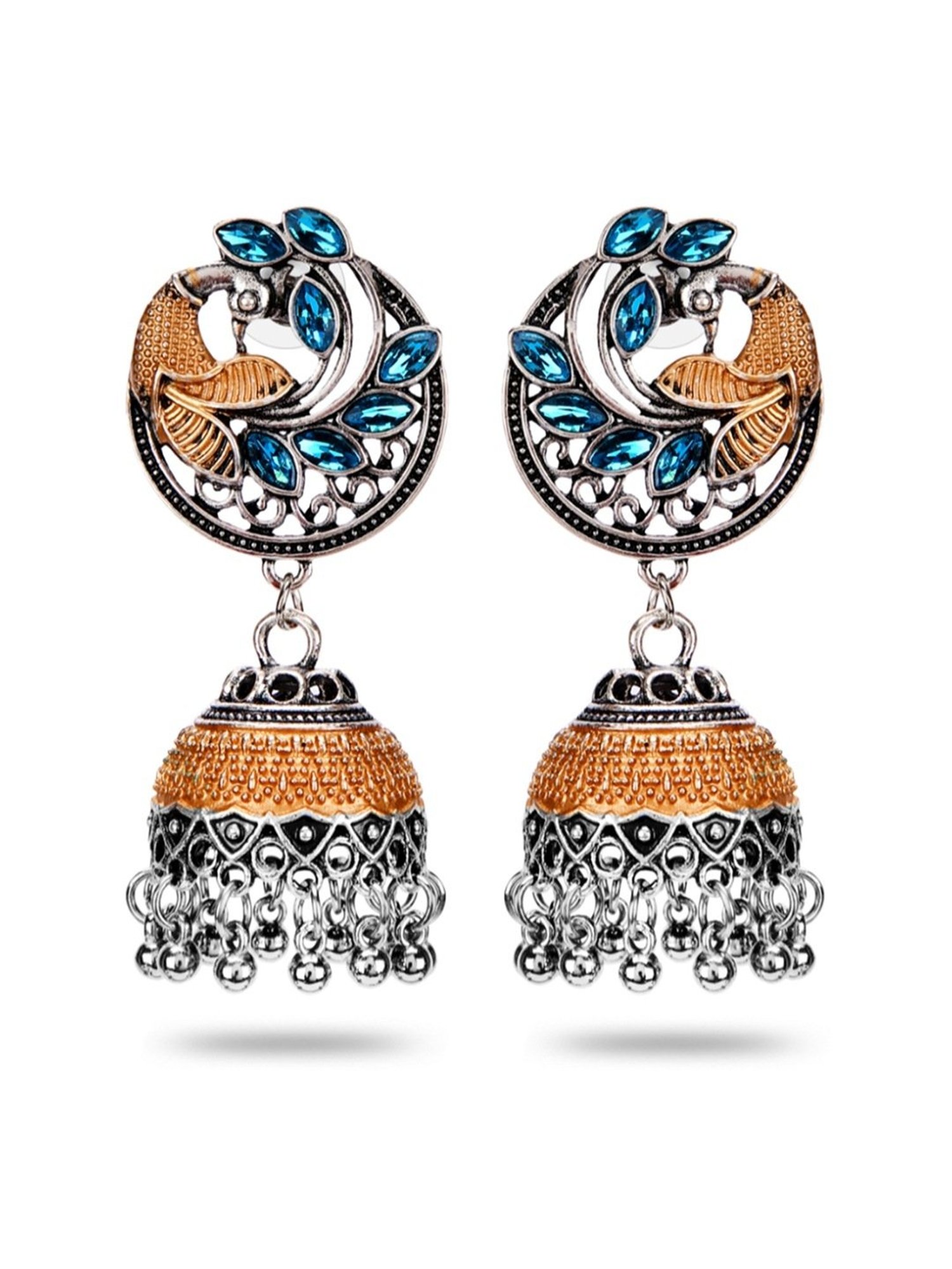 YouBella Silver Blue & Yellow Jhumki Earrings for Women