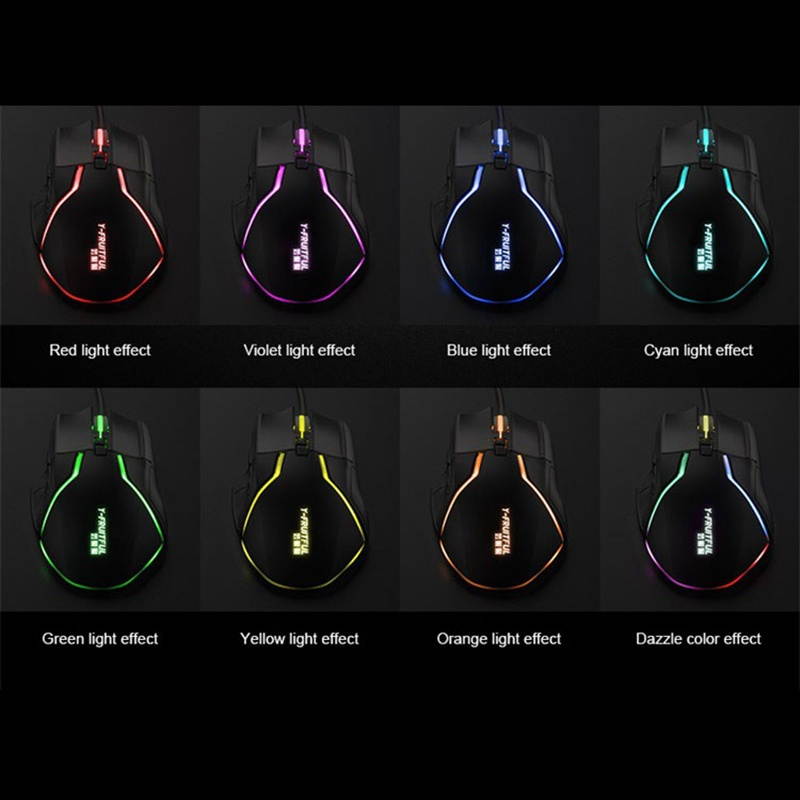 Y-FRUITFUL Gaming Mouse Ergonomic Wired Mouse 8-Key LED 6400 DPI Optical Macro Programmable USB Computer Mouse Wired Gaming Mouse with Backlight for PUBG FPS