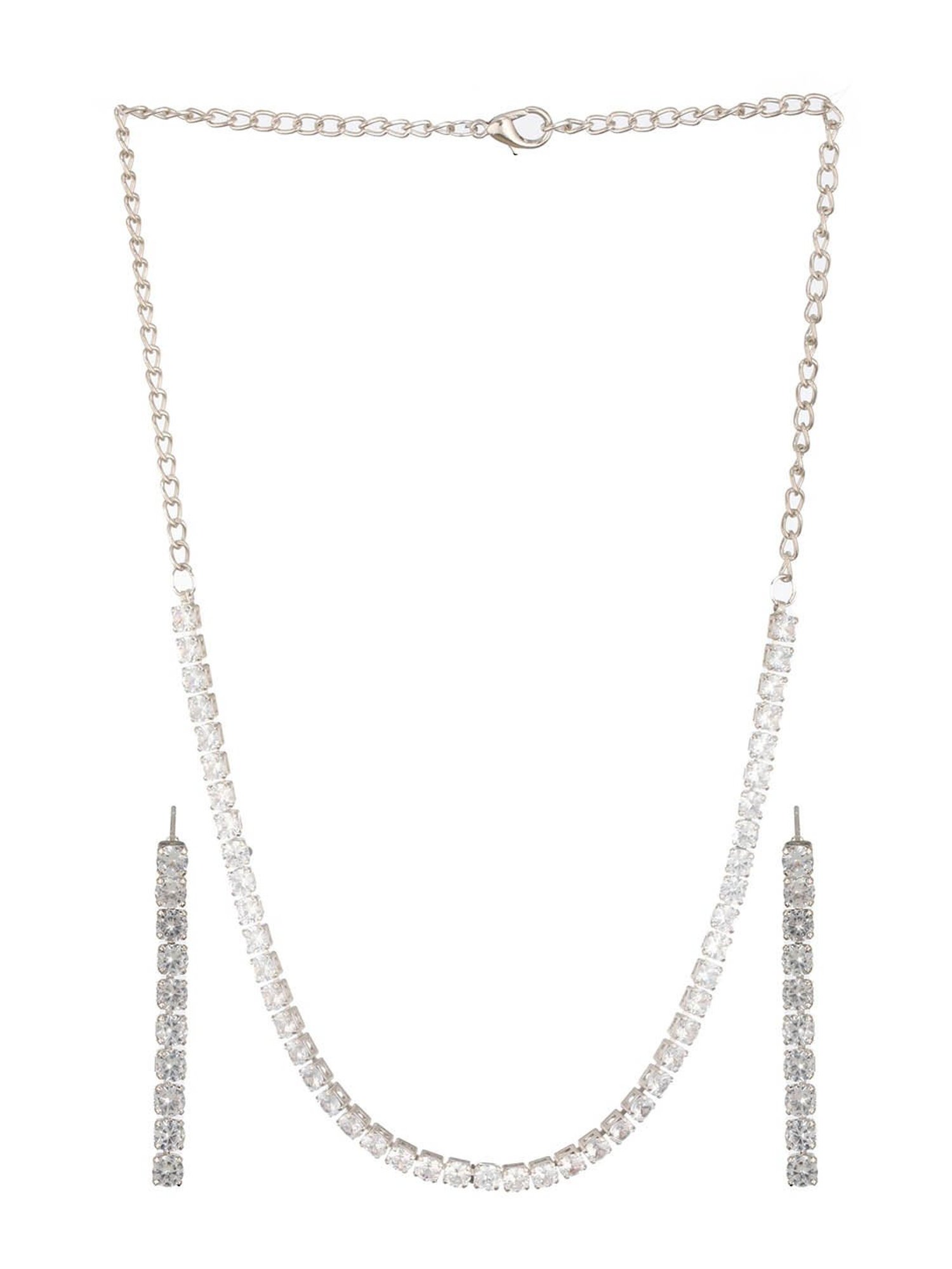 Aatmana Silver-Plated AD-Studded Necklace & Earrings Jewellery Set for Women