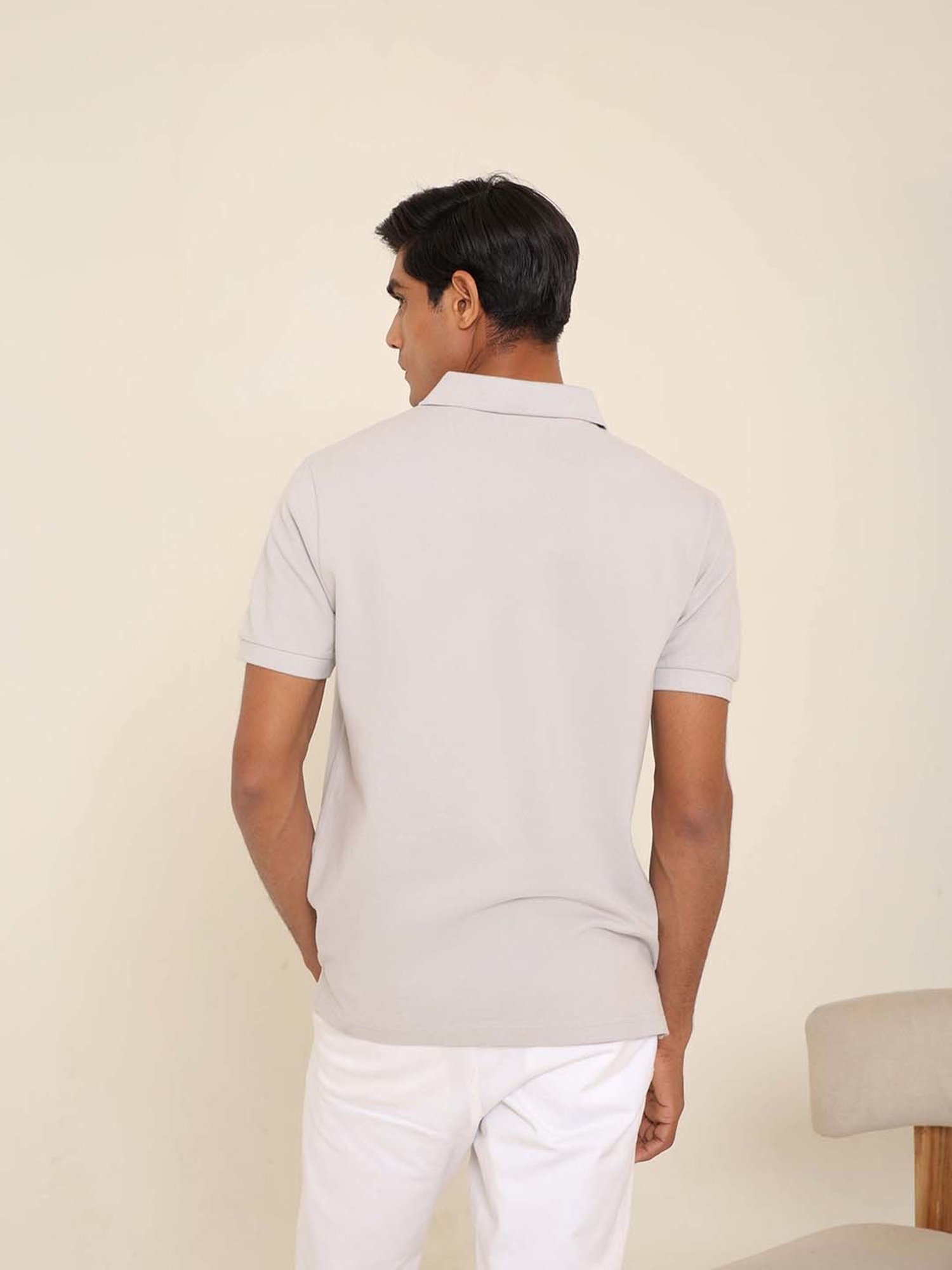 SUBTRACT Light Grey Regular Fit Cotton Polo T-Shirt