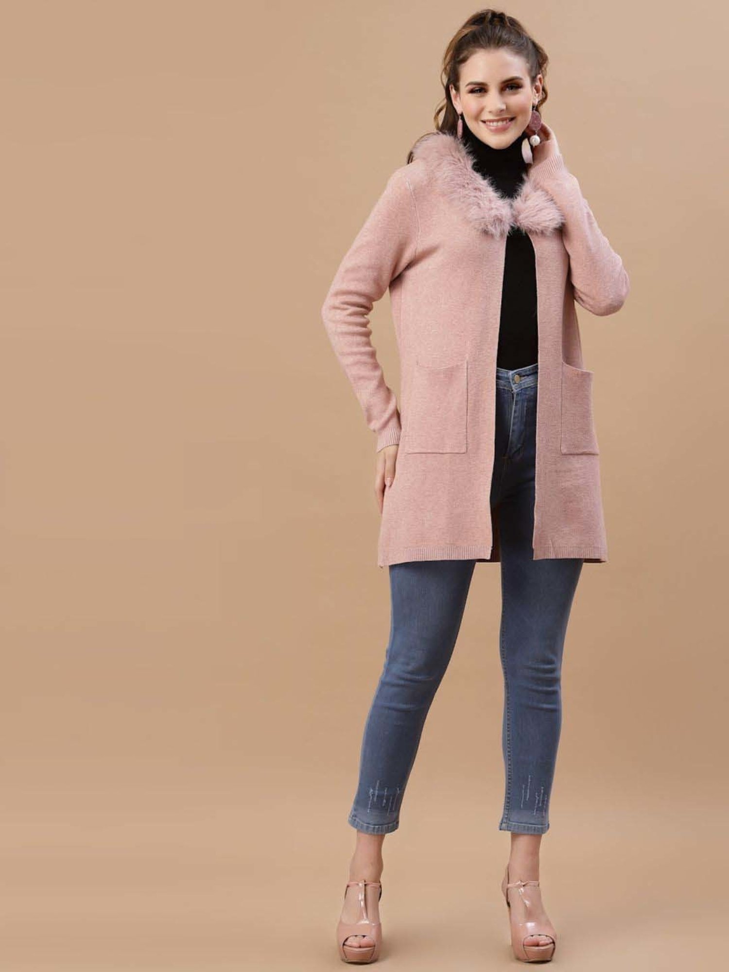 Mafadeny Peach Plain Shrug