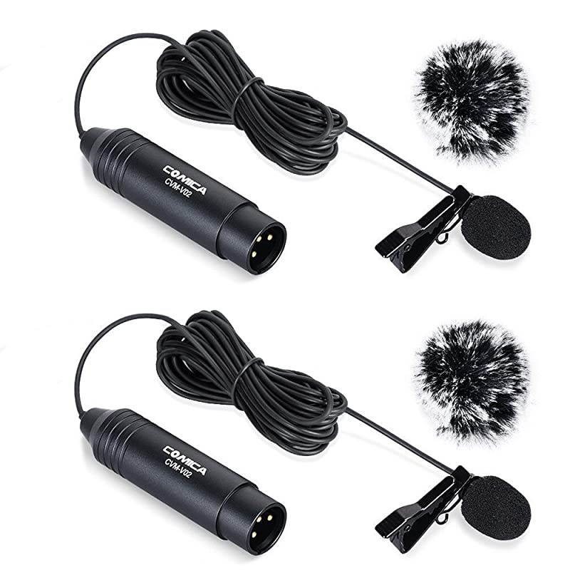 XLR Microphone CVMV02O 2 Pack 1476 fts Phantom Power OmniDirectional Lavalier Lapel Microphone for Canon Sony Panasonic Camcorders Zoom H4n H5 H6 Tascam DR40 DR60D DR70D DR100 Recorders