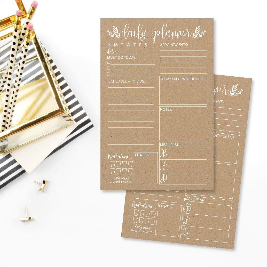 Rustic Undated Daily Task Planner To do List Pad, School Family Life Work Personal Productivity Notepad, Day Schedule Organizer, Cute Water Health Fitness Exercise Goal Habit Tracker 50 Tear Off Pages