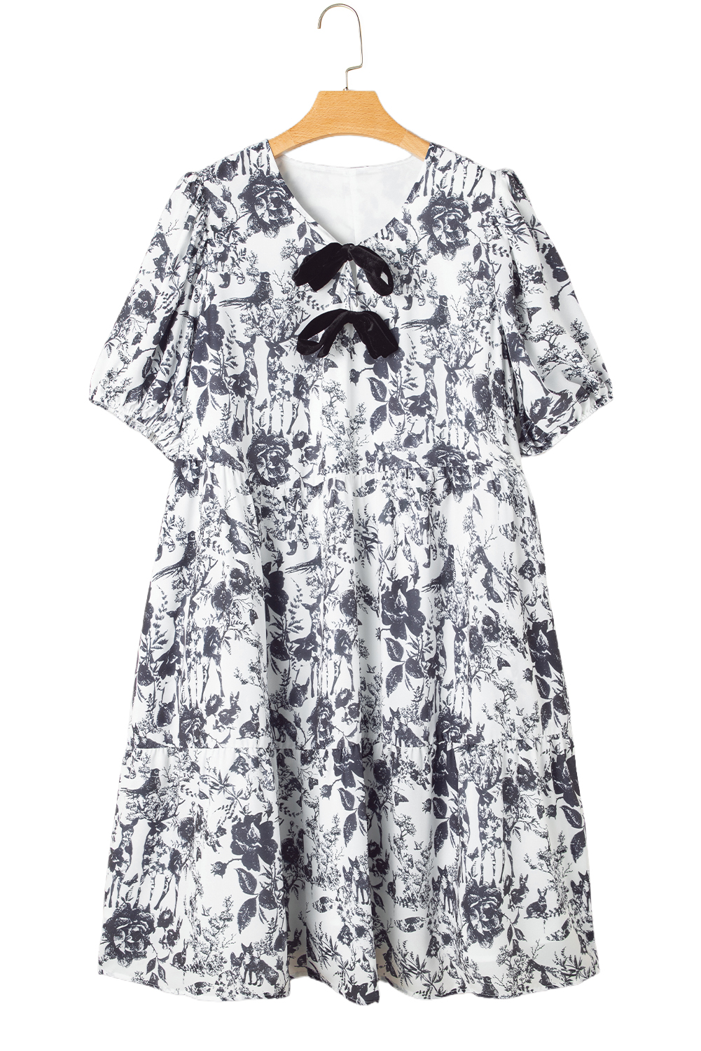 Black Leopard Patchwork Split Neck Ruffle Plus Size Dress