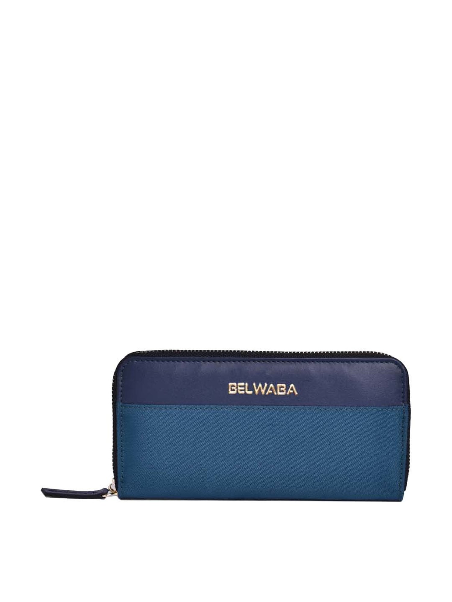 BELWABA Blue Color Block Zip Around Wallet for Women