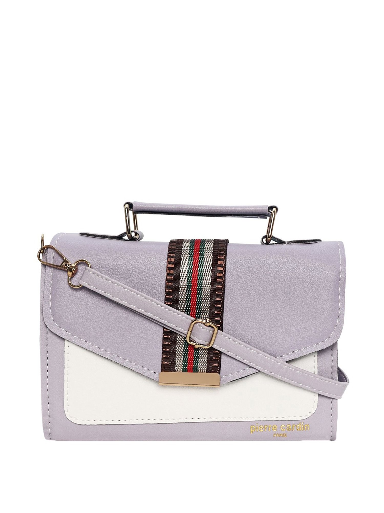 Pierre Cardin Purple & White Color Block Medium Satchel Handbag