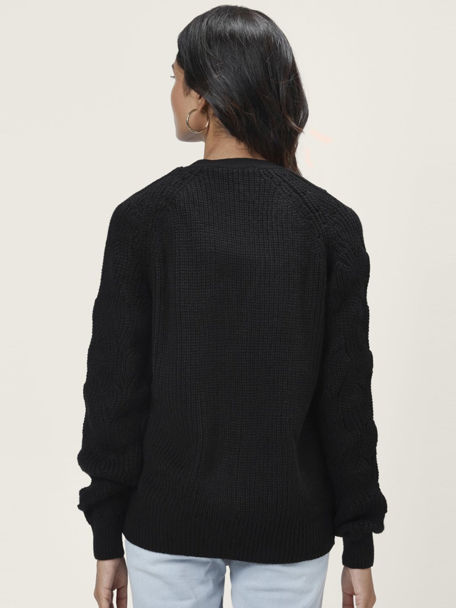 Honey by Pantaloons Black Self Pattern Cardigan