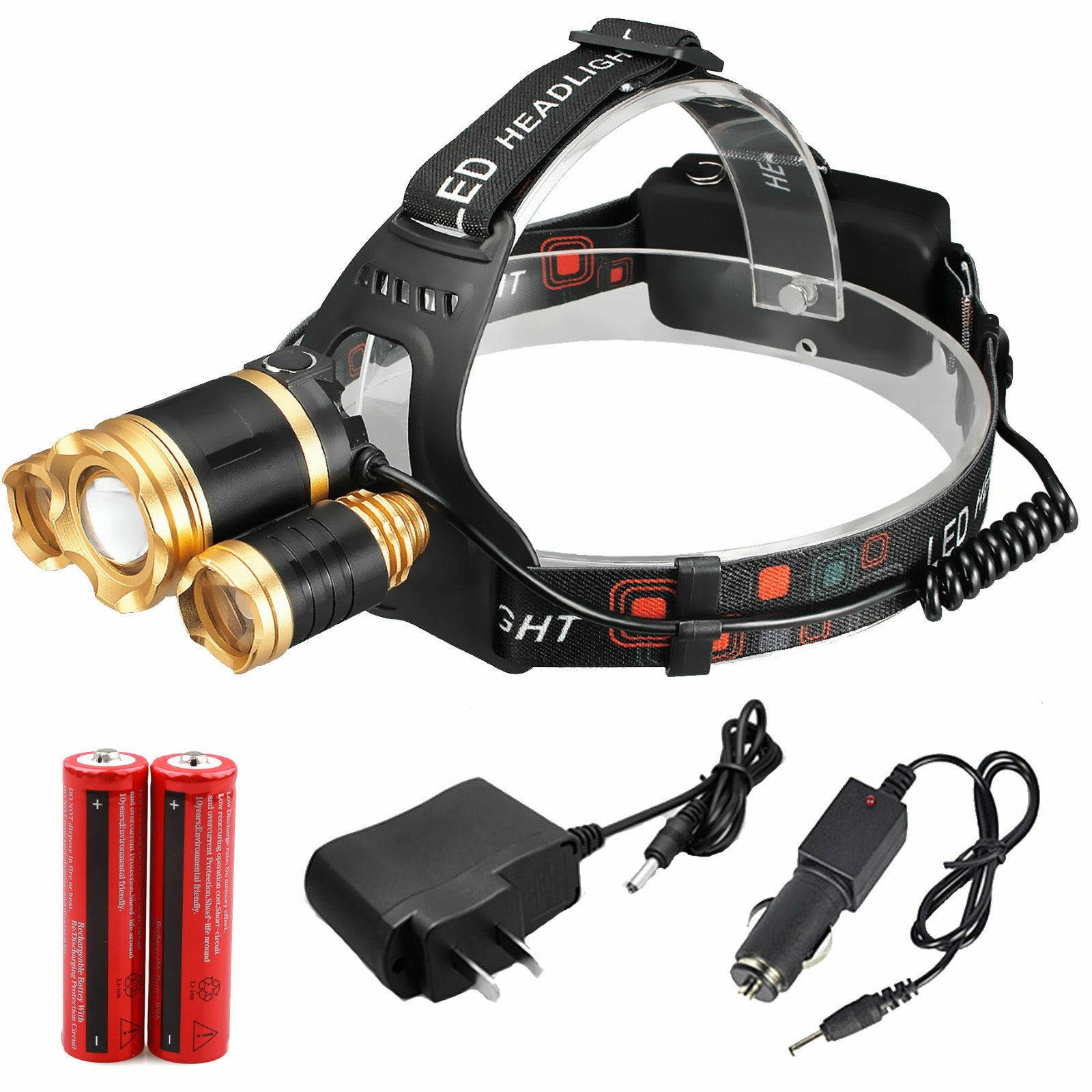 Super-bright 70000LM 3 X XM-L T6 LED Headlamp Headlight Flashlight Head Torch